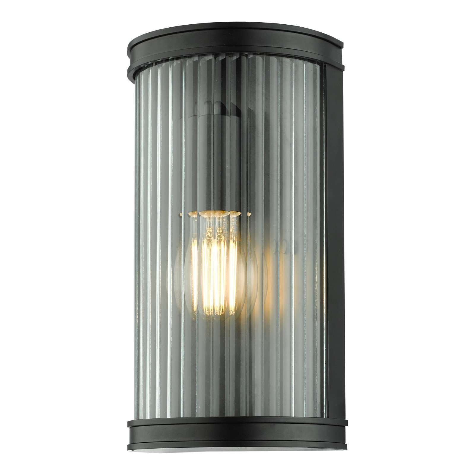 Anund Modern Bathroom Wall Light Fixture - Matt Black with Ribbed Glass Shade, IP44 Waterproof for Bathroom, Vanity, Powder Room - Promotional Offer