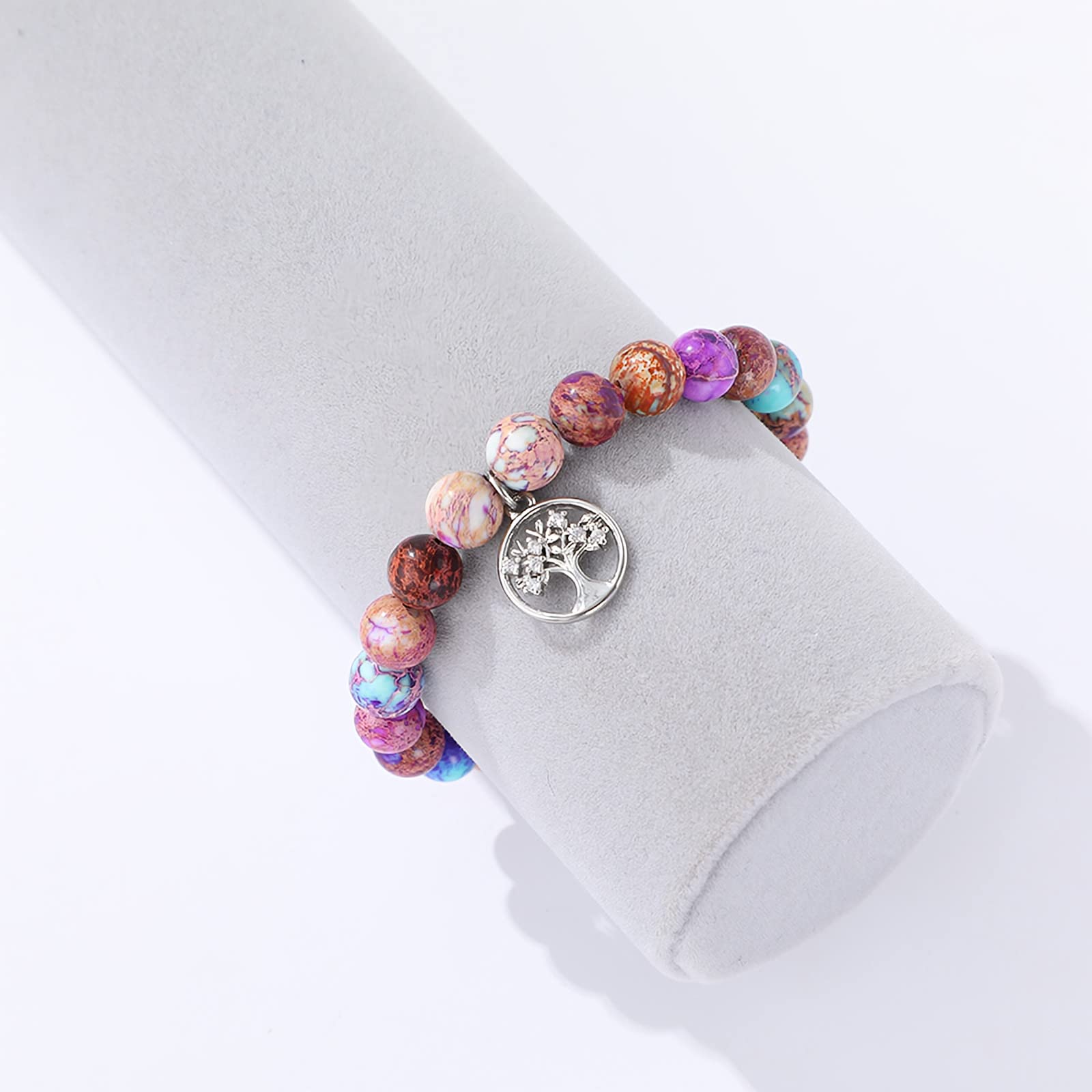 Teacher Bracelet Gift for Women - Natural Stone Jewelry with Apple Bee Charm for Graduation & Appreciation - Class of 2024