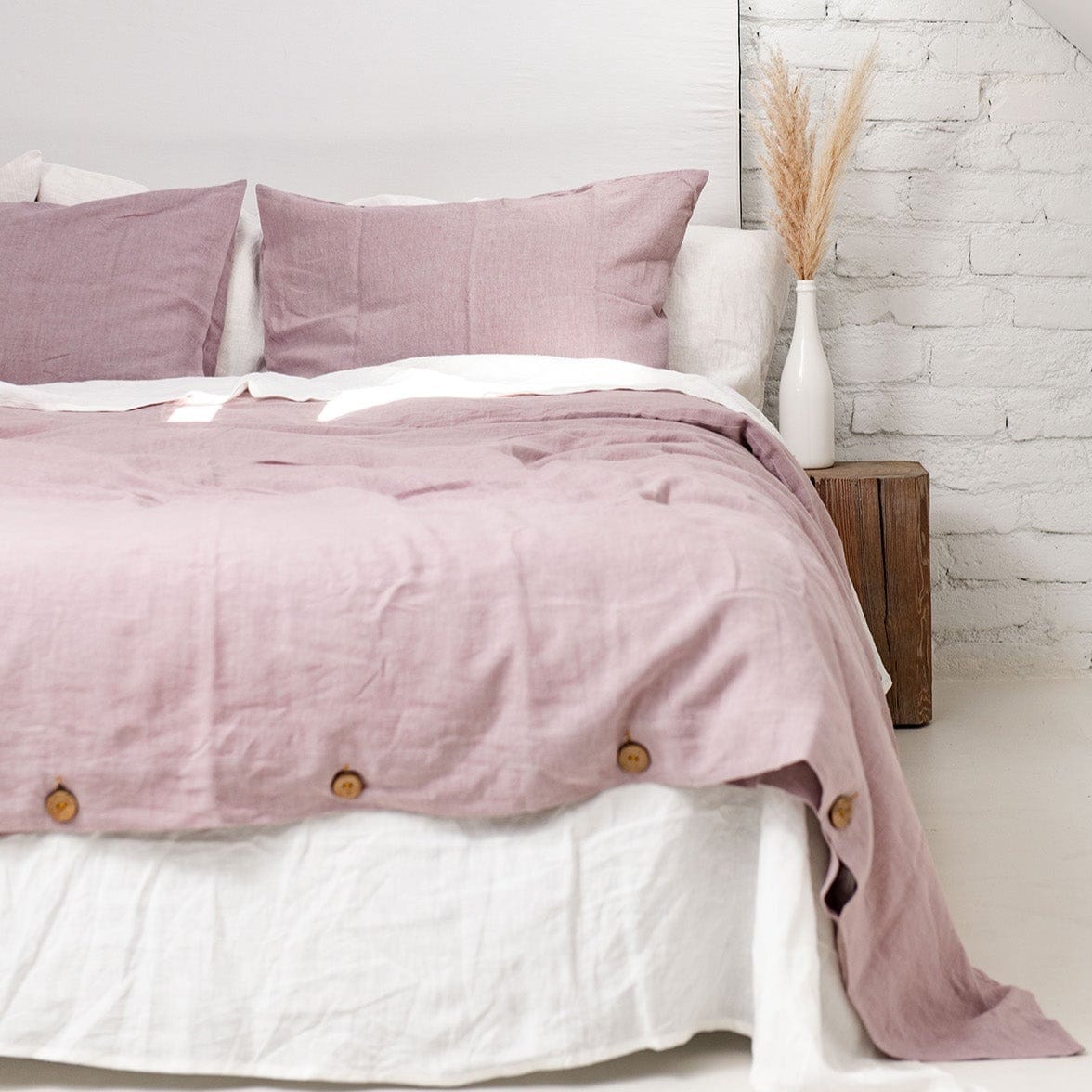 Luxury 100% Linen Bedding Set - Dusty Rose Pink Duvet Cover & Pillowcases | Breathable & Soft Bed Sheets for All Seasons | Perfect for Master Bedroom, Guest Room & Airbnb