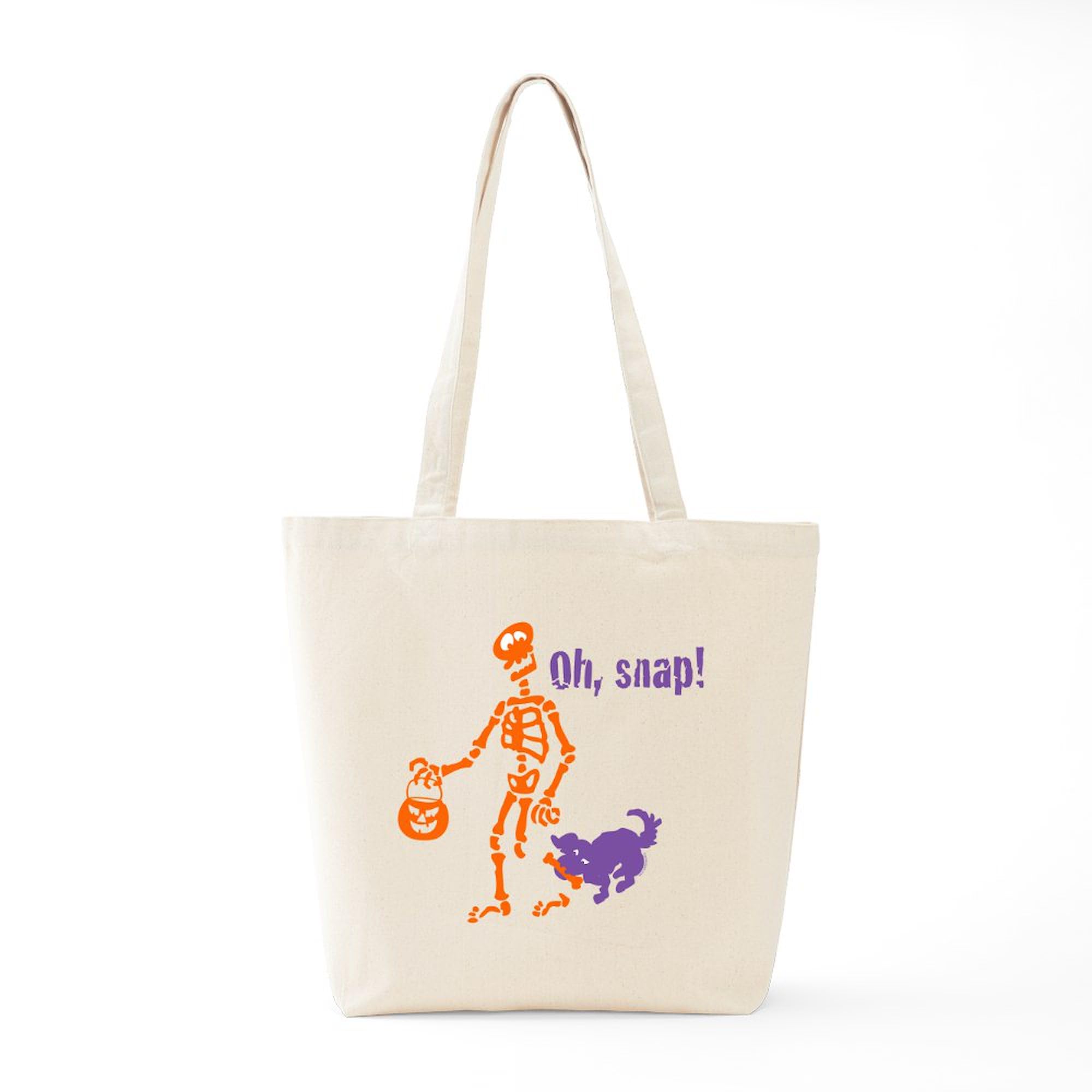 Eco-Friendly Oh Snap Skeleton Tote Bag - Natural Canvas Reusable Shopping Bag for Groceries, Beach & Daily Use