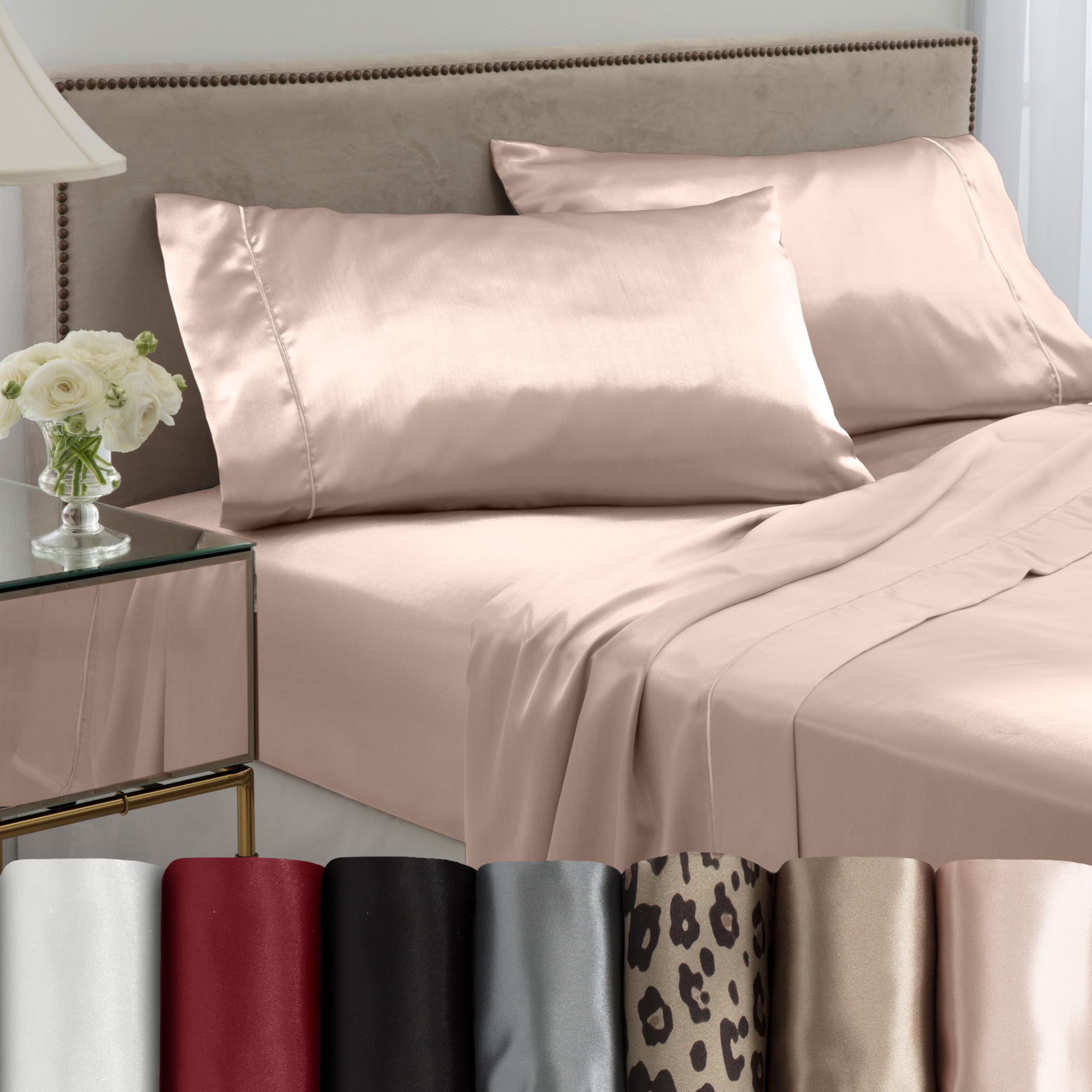 Martex Elegance 3-Piece Luxury Rose Gold Satin Sheet Set - Twin Size, Silky Soft & Smooth, Hotel Quality for Hair & Skin Care - Perfect for Bedroom, Guest Room, and Spa Retreats