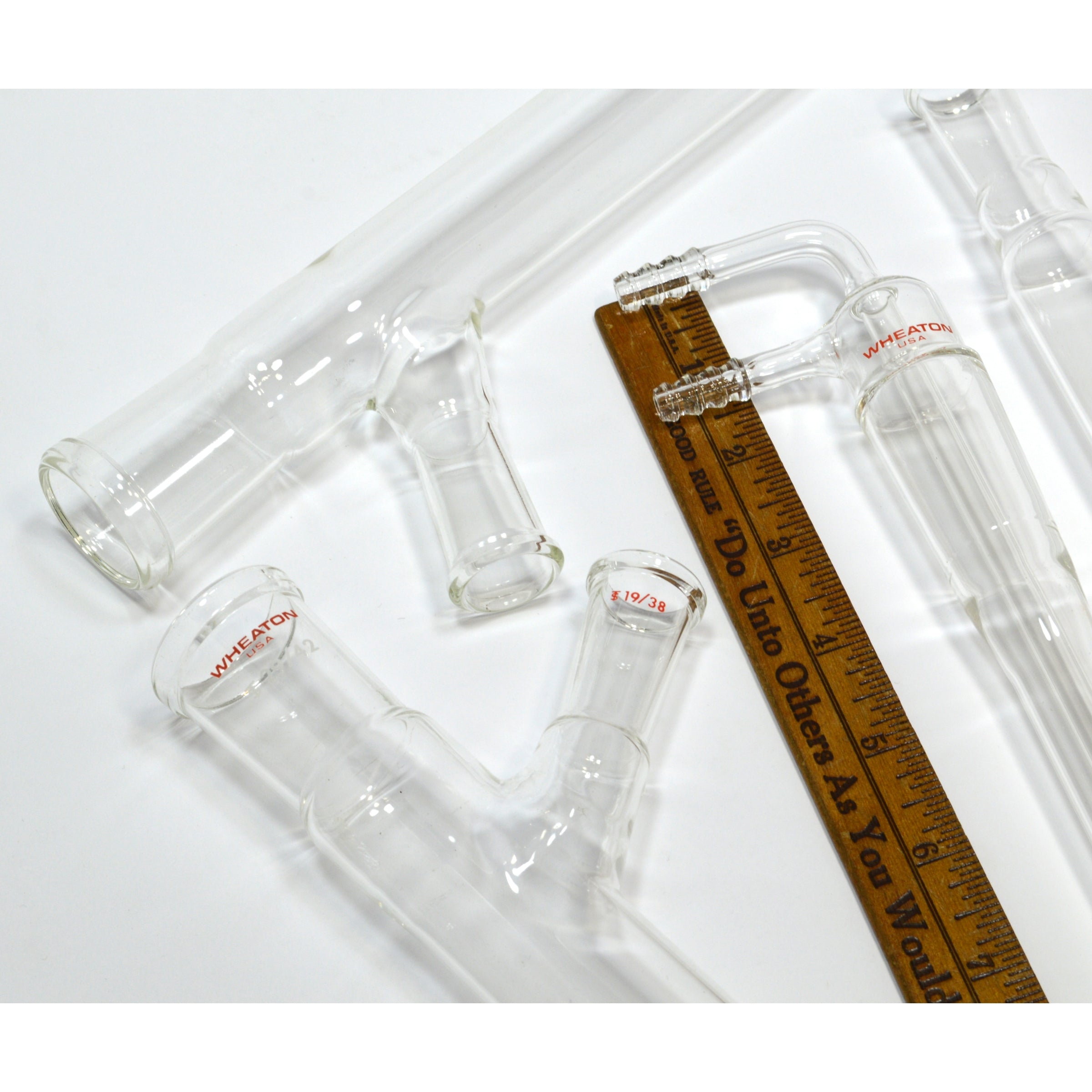 Premium Glass Lab Equipment Set - Lot of 9 Wheaton Chemistry 2-Neck Flasks with Adapters for Scientific Experiments & Laboratory Use
