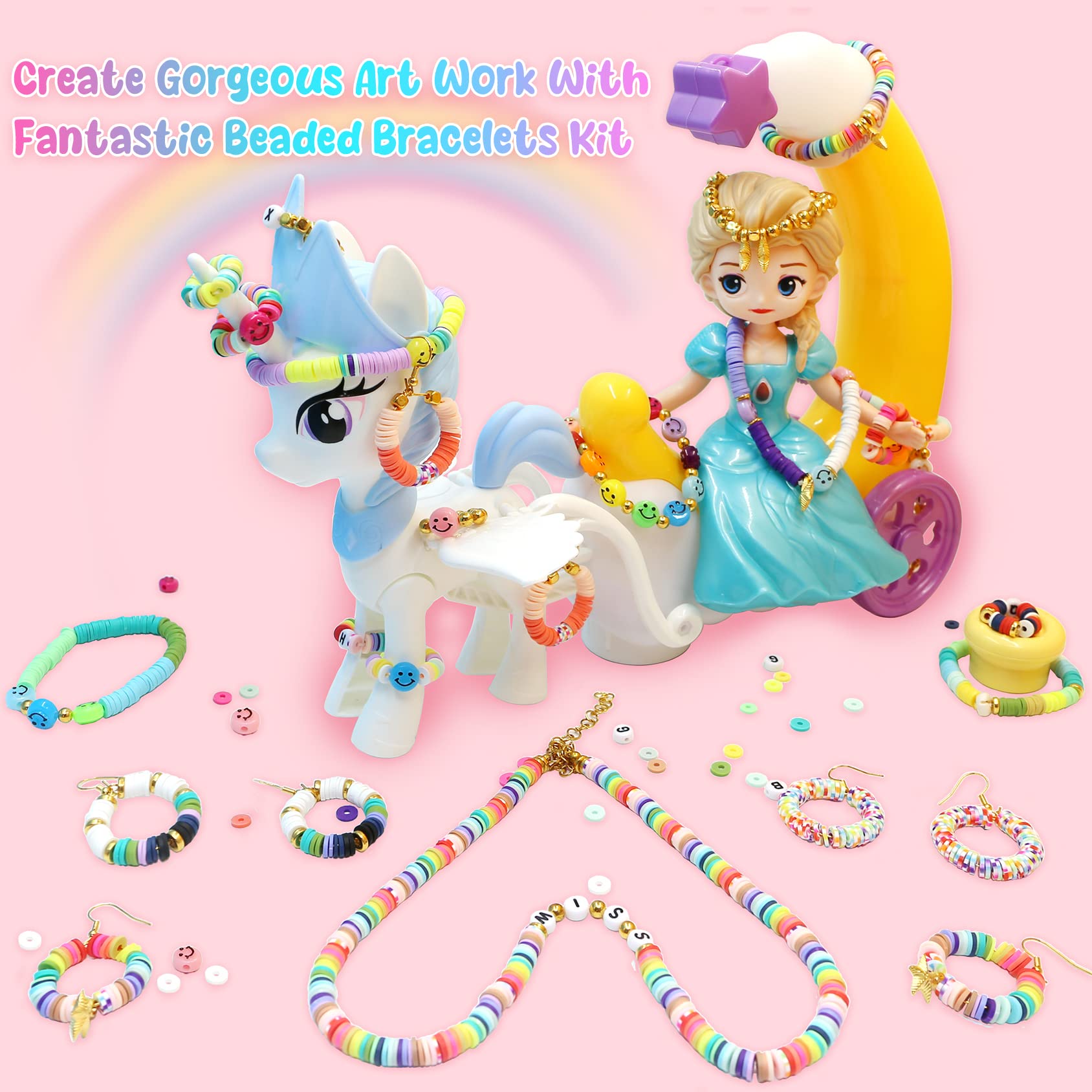 **Best Birthday Gift for Girls Ages 4-12: DIY Bracelet Making Kit with Clay Beads – Creative Arts & Crafts Jewelry Set for Kids, Fun Activity for Parties & Playdates**