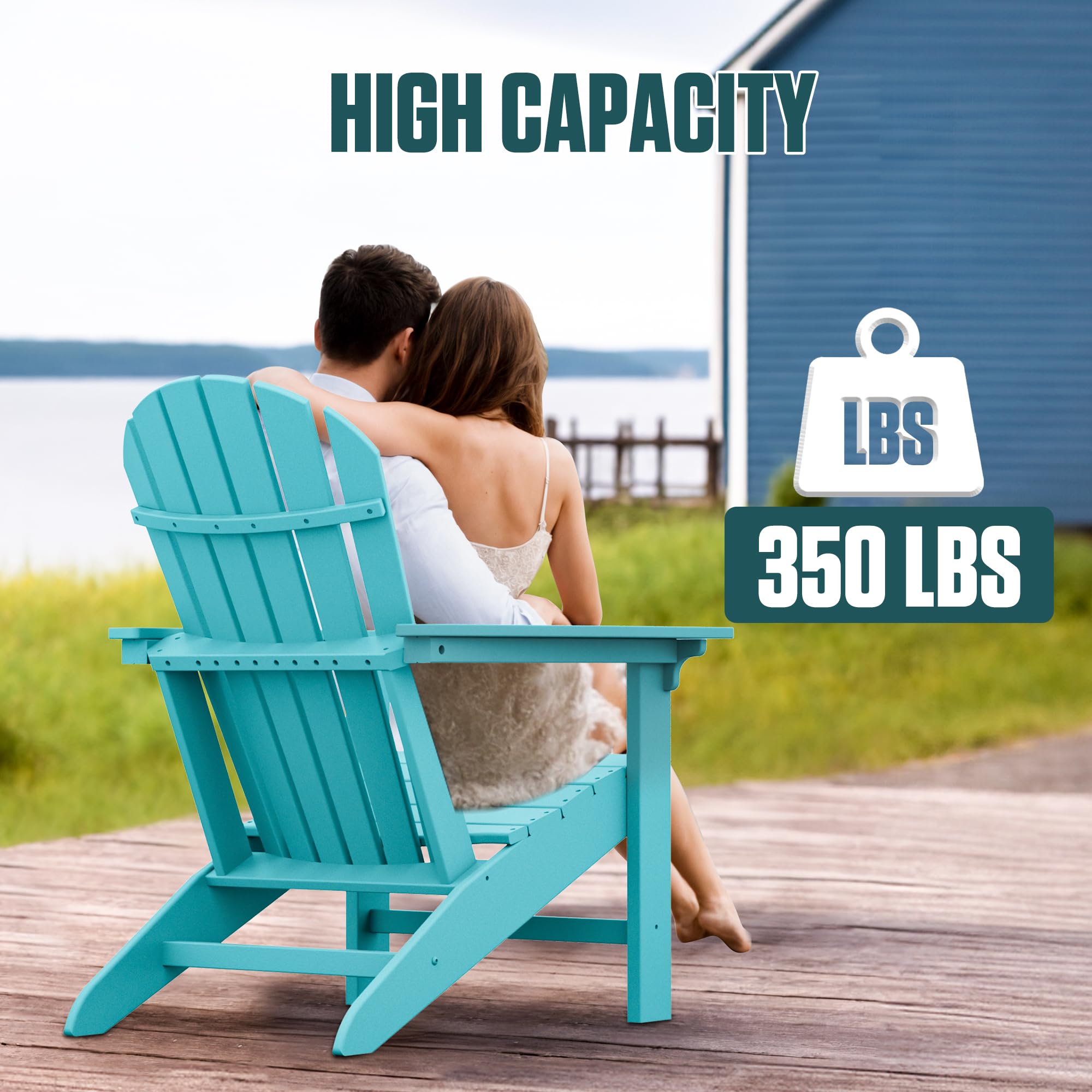 Durable HDPE Adirondack Chair - Weather-Resistant Outdoor Patio Furniture for Yard, Porch, Garden, Deck & Pool - Light Blue Comfortable Lawn Seating for Relaxing in Sun or Shade