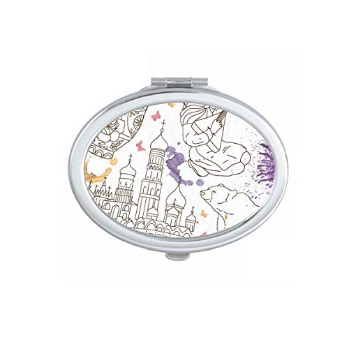 DIYthinker Russia City National Symbol Illustration Mirror - Portable Folding Double-Sided Makeup & Glasses Mirror for Travel, Home, and Vanity (Handmade)