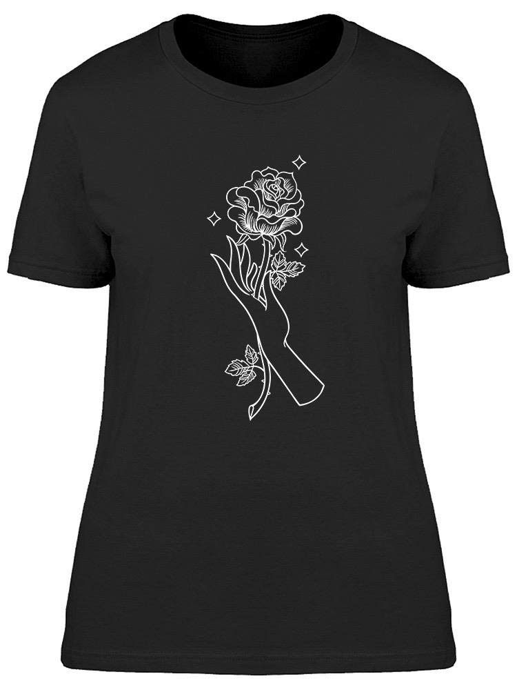 Women's Hand Holding Rose Graphic T-Shirt - Soft Cotton Casual Tee for Everyday Wear, Date Night & Gifting