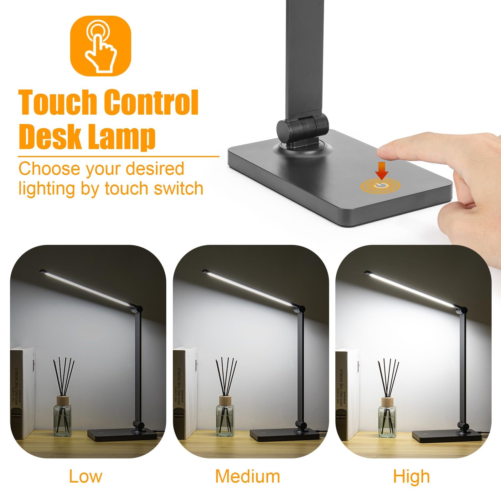Eye-Caring LED Desk Lamp with USB Port & Touch Control - Dimmable Office Light for Home, Study & Dorm | Perfect for Reading, Working & Night Use (USB Plug-in)