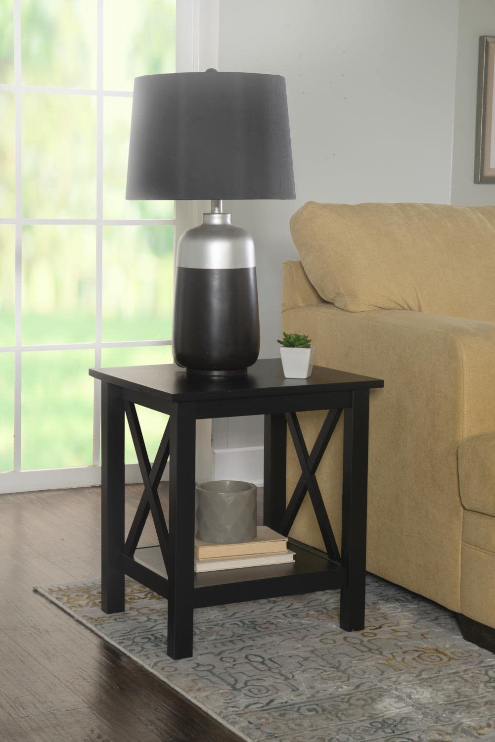 Linon Davis Black End Table - Modern Nightstand for Bedroom, Living Room | Small Side Table with Sturdy Metal Frame & Wooden Top | Perfect for Lamps, Books, Decor