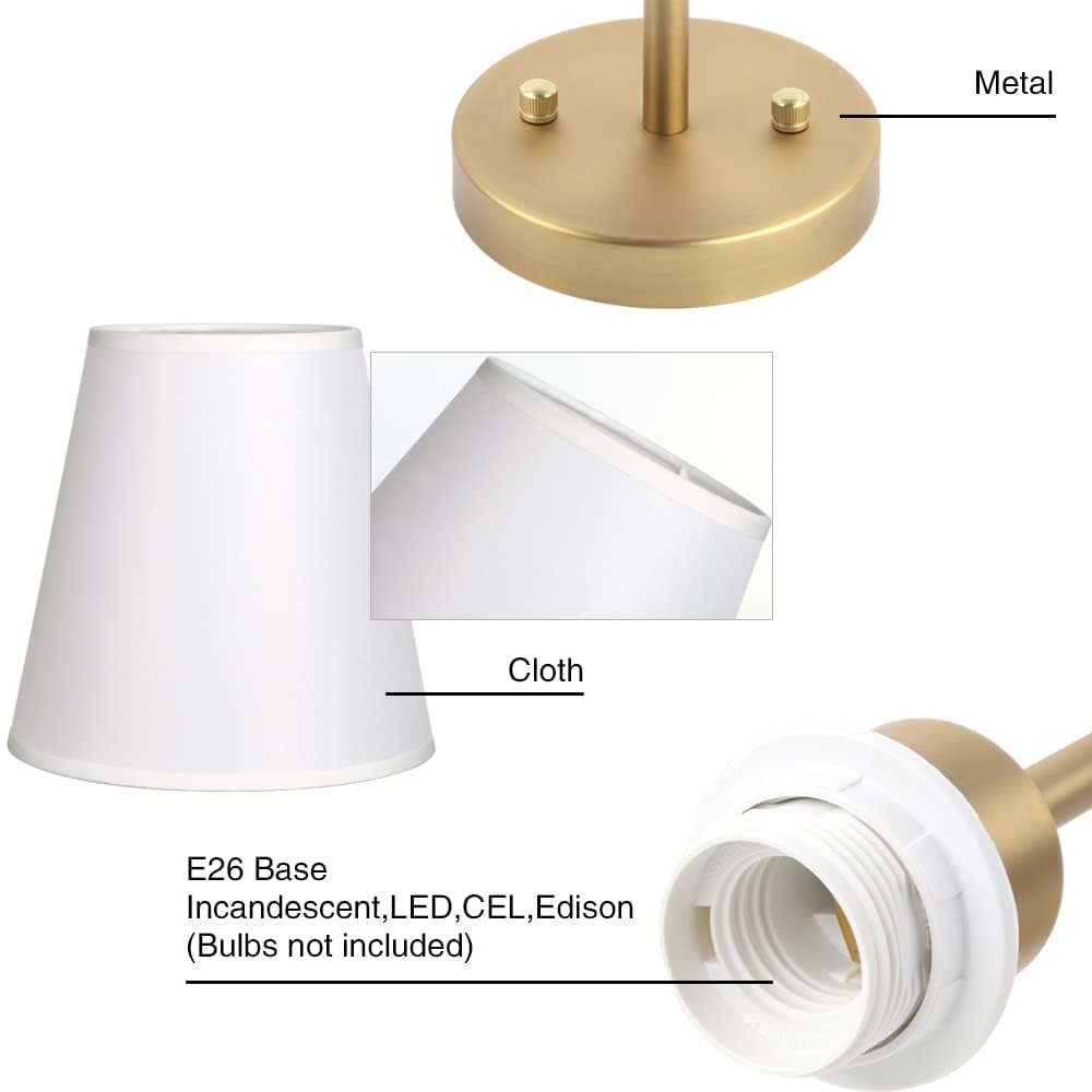PERMO Classic Rustic Double Sconce Wall Light - 2-Light Antique Brass Fixture with White Flared Fabric Shade - Perfect for Bathroom, Bedroom, Hallway & Living Room Lighting Decor