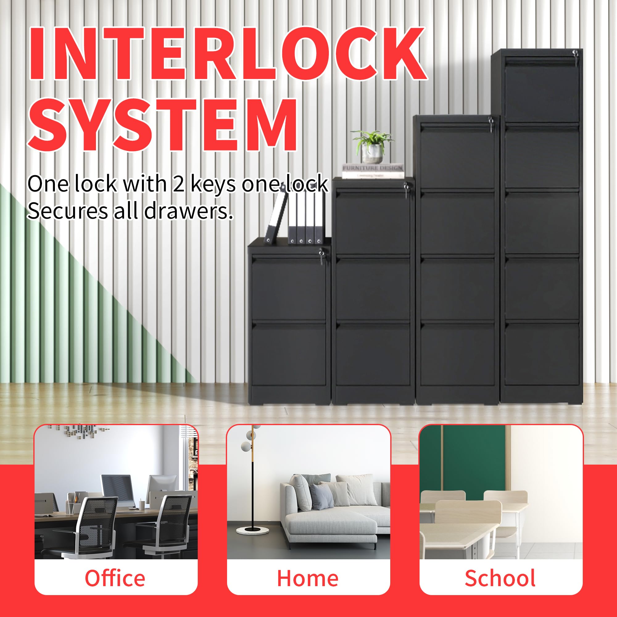 2 Drawer Locking Vertical File Cabinet for Home Office - Secure Storage for A4, Legal & Letter Hanging Files (Black, Assembly Required) - Perfect for Organizing Documents in Small Spaces & Home Offices