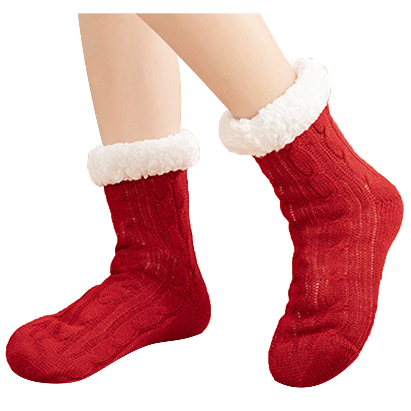 Women's Winter Non-Slip Warm Fuzzy Socks - Soft Thickened Cozy House Slippers for Indoor & Outdoor - Perfect for Home, Office, Travel - Black & White