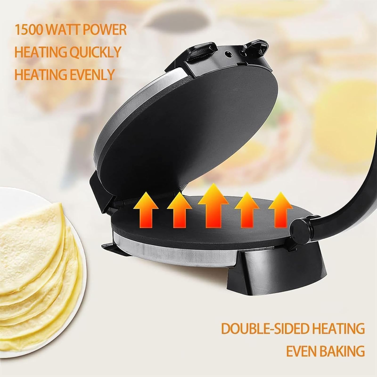 Electric Roti Maker Machine - 10 Inch Stainless Steel Tortilla Press with Removable Handle | Automatic Dough Press for Chapati, Naan & Flatbread | Perfect for Home Cooking, Restaurants & Meal Prep