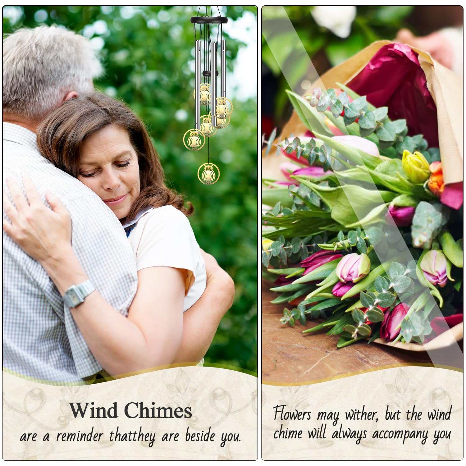 Golden Owl Wind Chimes for Outdoors - Sympathy Wind Chimes, Patio & Garden Decor, Zen Wind Chime for Relaxation - Perfect for Porch, Backyard, and Meditation Spaces