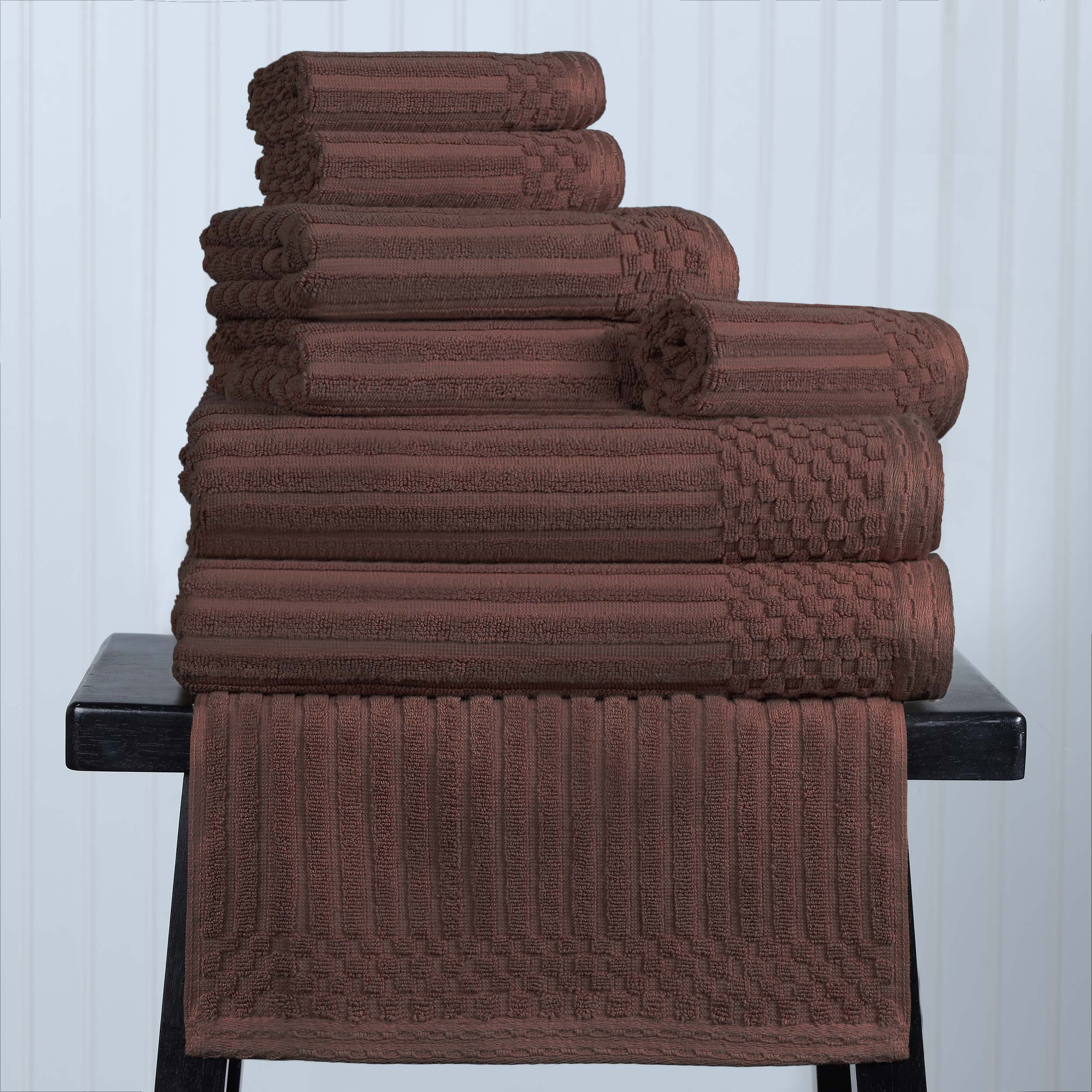 Premium 8-Piece Cotton Ribbed Textured Towel Set - Medium Weight, Soft & Absorbent Bath Towels for Spa, Gym, and Luxury Home Use