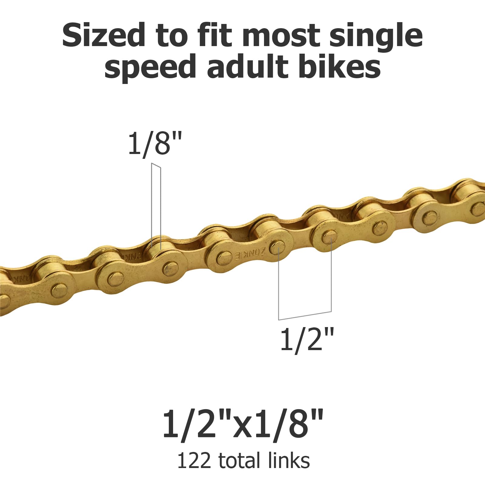 Single-Speed Bike Chain - 1/2×1/8 Inch 122L Golden Bicycle Chain for Urban Commuter & Fixie Bikes | Perfect for City Riding & Casual Cycling