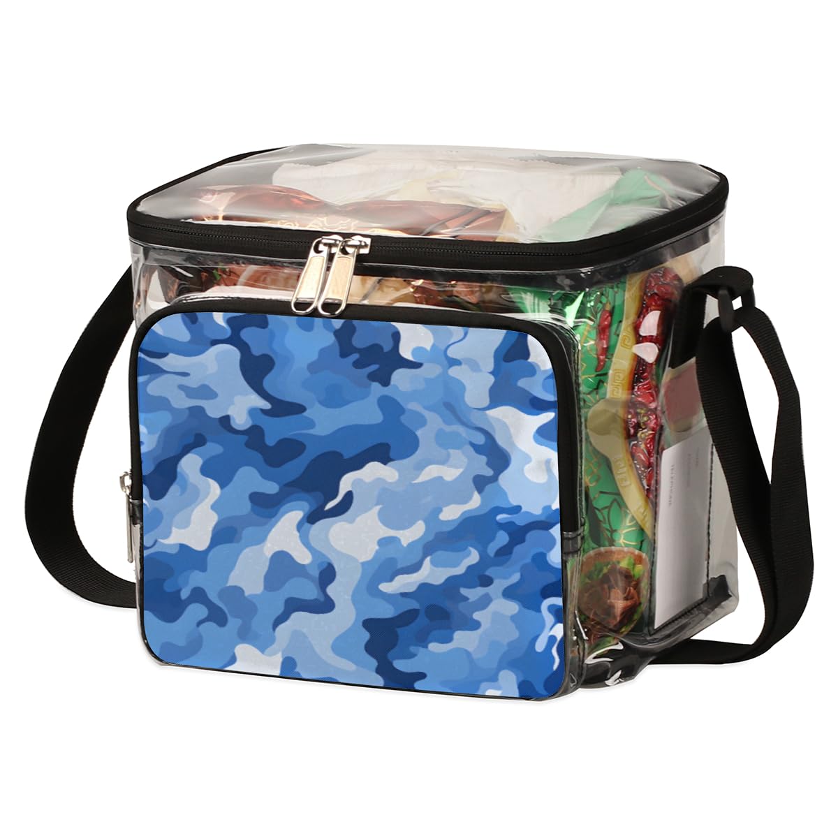 GzLeyigou Camouflage Blue Clear Tote Bag with Handles - Abstract Camo Pattern Transparent Crossbody Shoulder Bag for Lunch, Outdoor, Travel, Picnic, Concerts & Sports Events - Stadium Approved Multipurpose Carryall (Perfect for Beach, Shopping, Gym & Daily Use)
