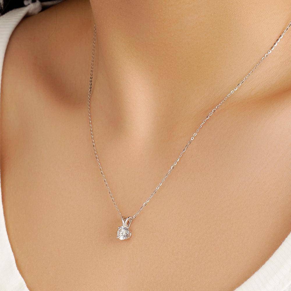 1 CT Round Moissanite Solitaire V-Bale Pendant Necklace - Elegant Jewelry Gift for Women, Perfect for Weddings, Anniversaries & Special Occasions