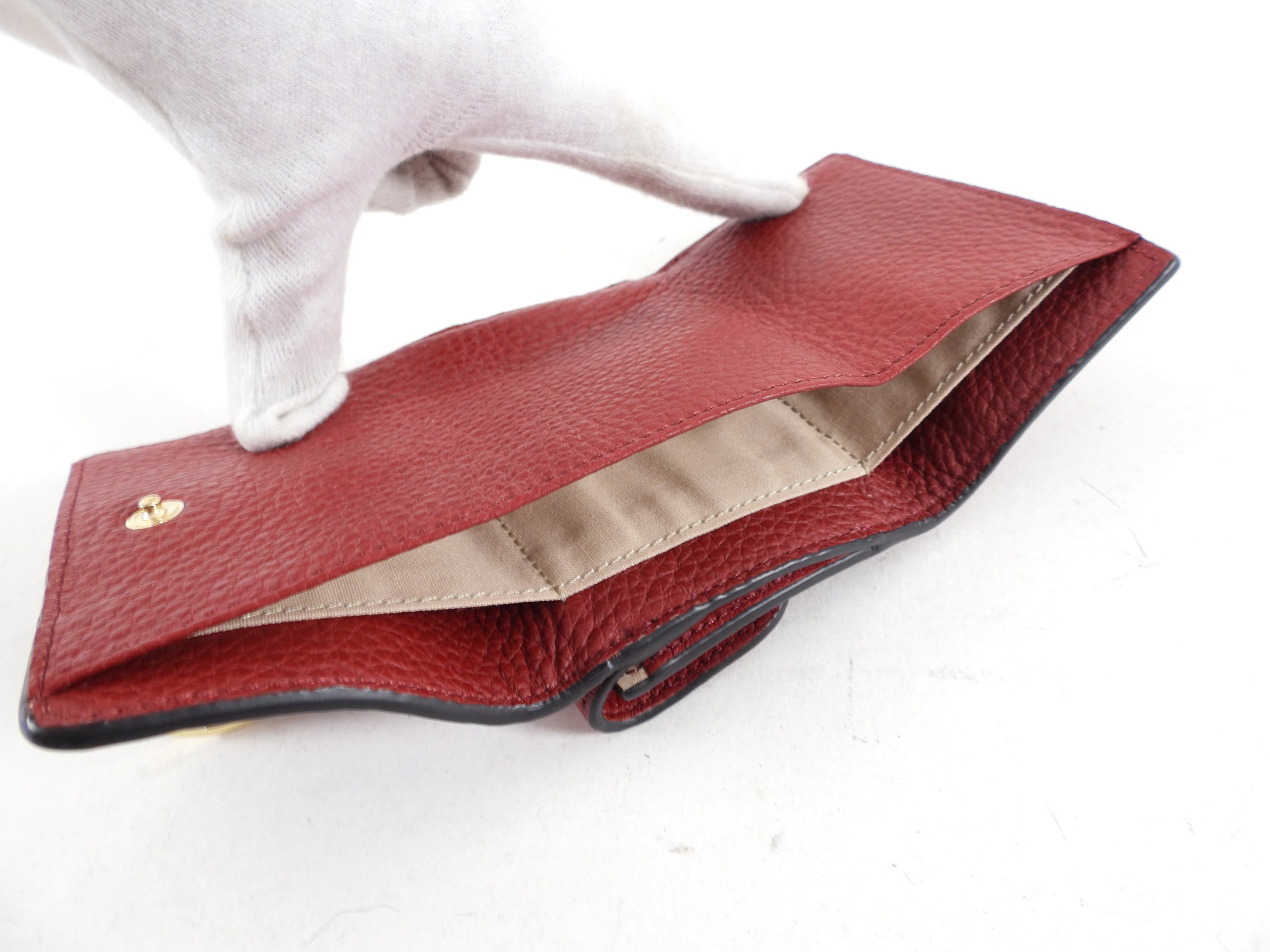 Chloe Red Leather Small Alphabet Trifold Wallet for Women - Compact RFID Blocking Credit Card Holder - Perfect for Everyday Use, Travel & Gift Giving