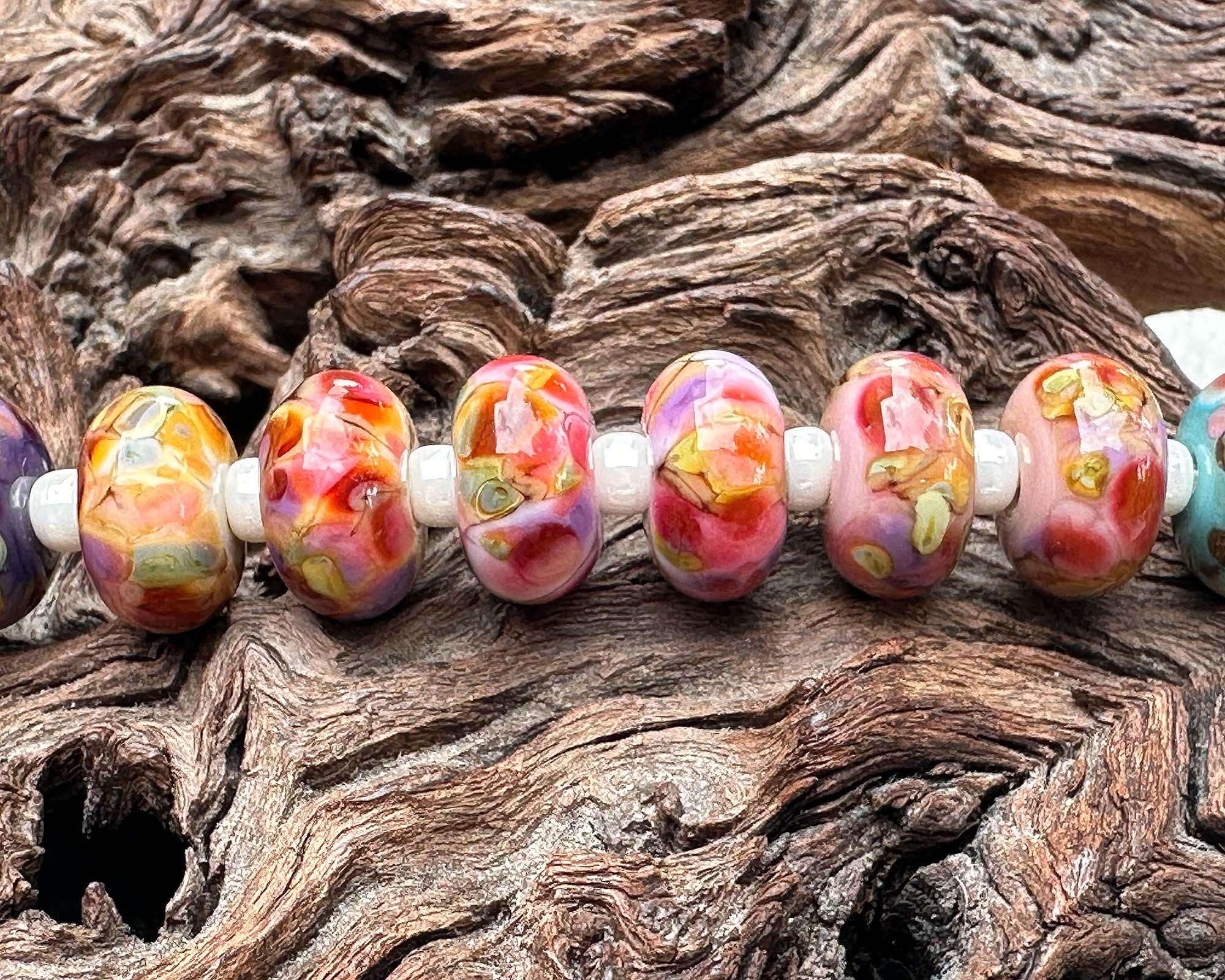 28 Picasso Rose Mosaic Lampwork Glass Beads Set for Jewelry Making - DIY Bracelet, Necklace & Craft Projects - SRA Certified Artisan Beads