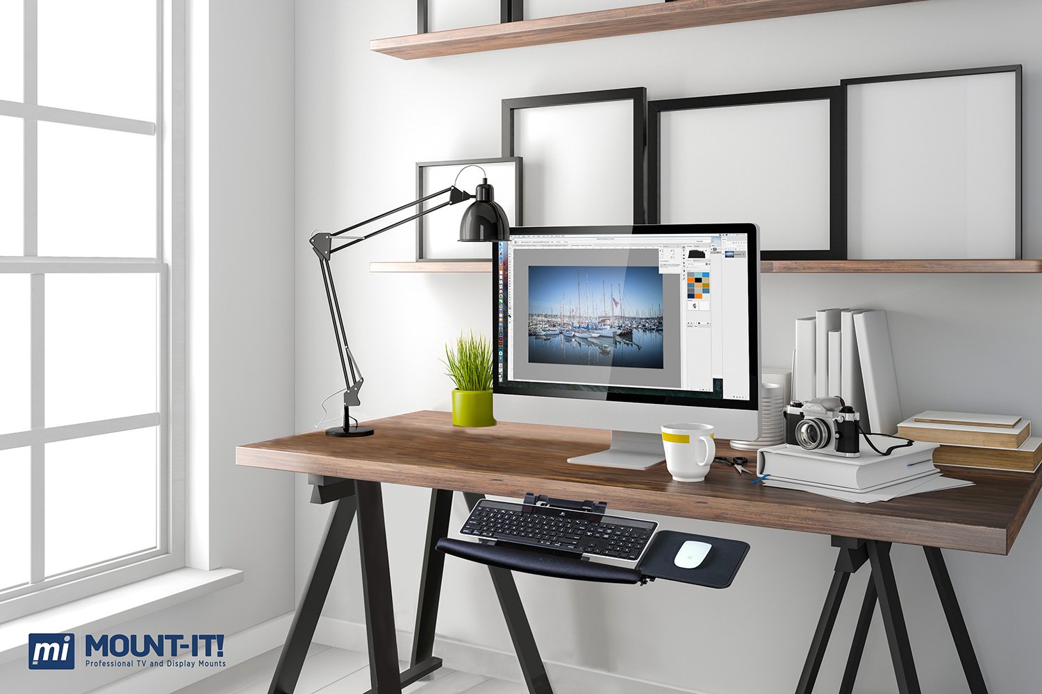 Mount-It! MI-7134 Adjustable Under Desk Keyboard Tray with Ergonomic Gel Wrist Rest & Mouse Pad - Black | Space-Saving Computer Accessory for Home Office & Gaming Setup