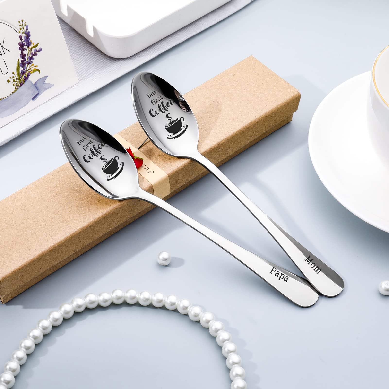 Personalized Coffee Spoons Set of 2 - Stainless Steel Engraved Name Espresso Spoons for Coffee Lovers - Unique Gift Idea for Home, Office or Cafe Use