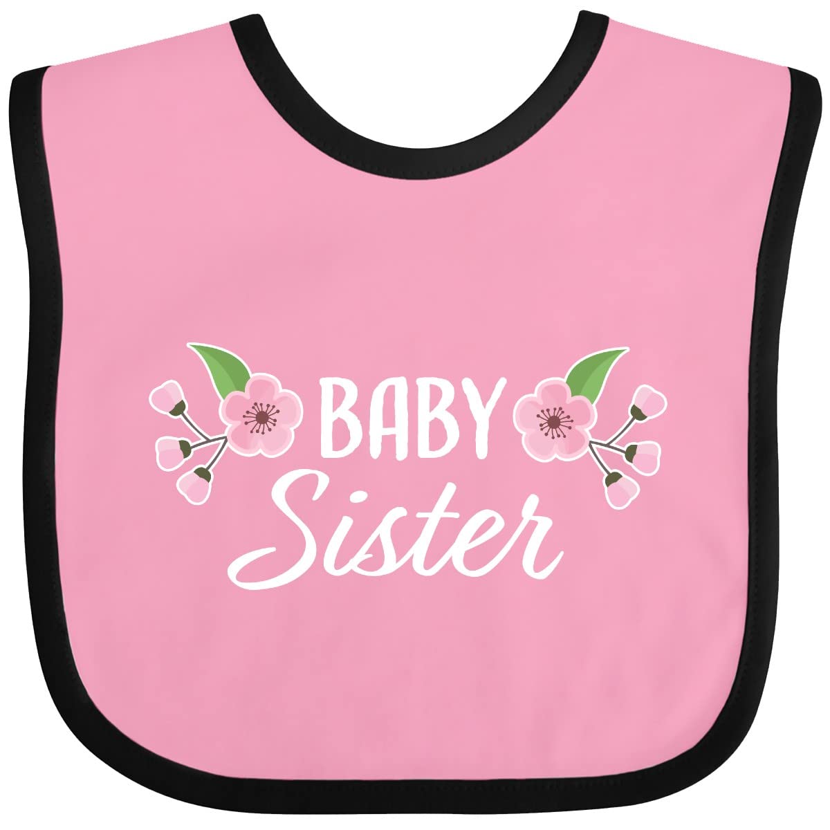 Inktastic Baby Sister with Pink Flowers Baby Bib - Soft & Absorbent for Infants - Perfect for Feeding, Mealtime & Messy Play