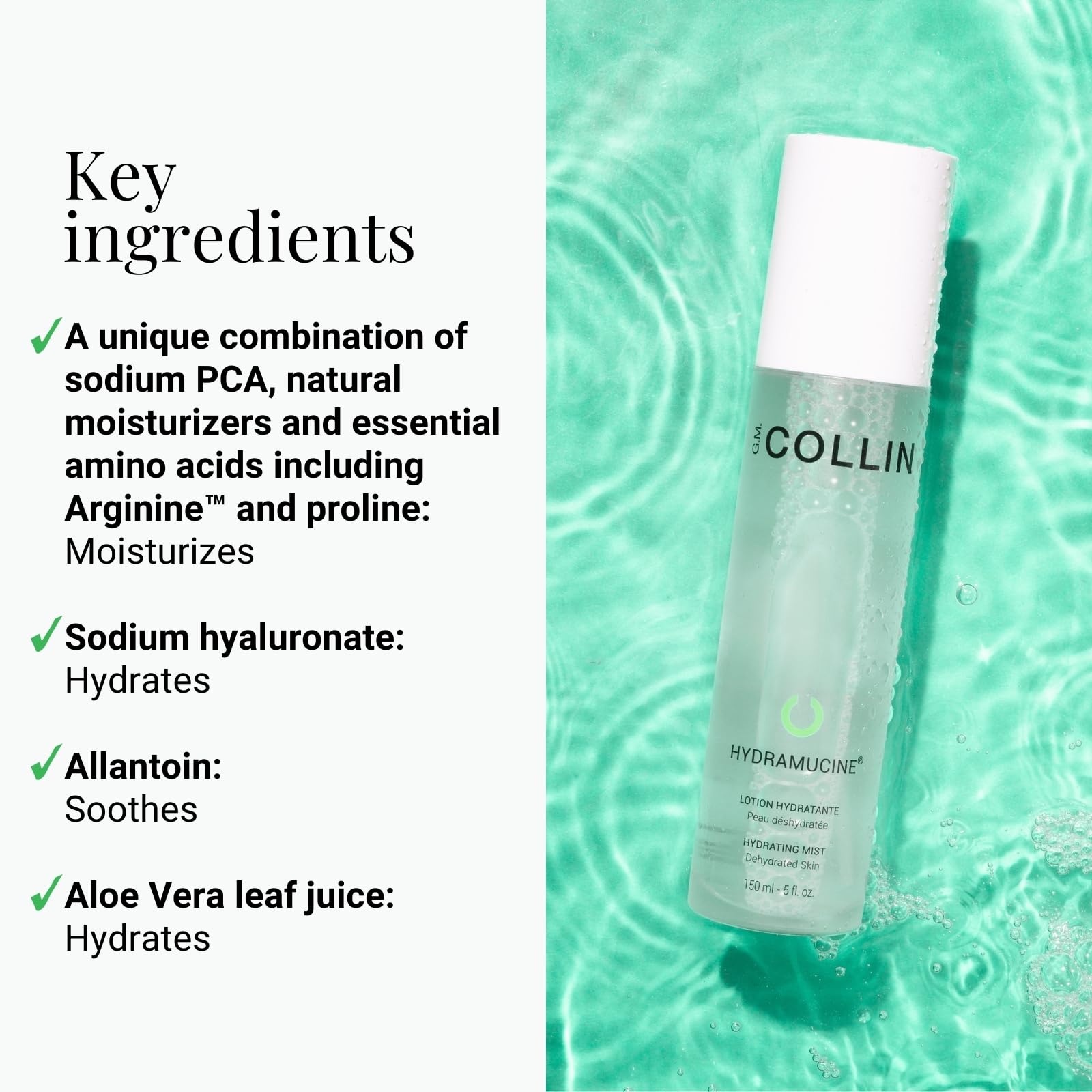 G.M. COLLIN Hydrating Skincare Set - Hydramucine Cleansing Milk & Hydrating Mist for Dry Skin | Daily Moisturizing Routine & Spa Facial Care