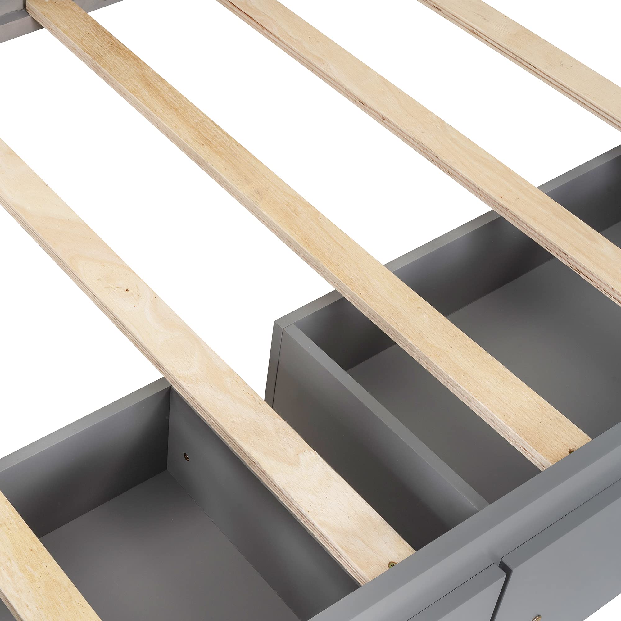**Kids Twin Size Wooden House Bed Frame with 2 Drawers, Fence Guardrail & Roof - Semi-Enclosed Play Space, No Box Spring Needed (Gray) - Perfect for Bedrooms, Playrooms & Imaginative Play**