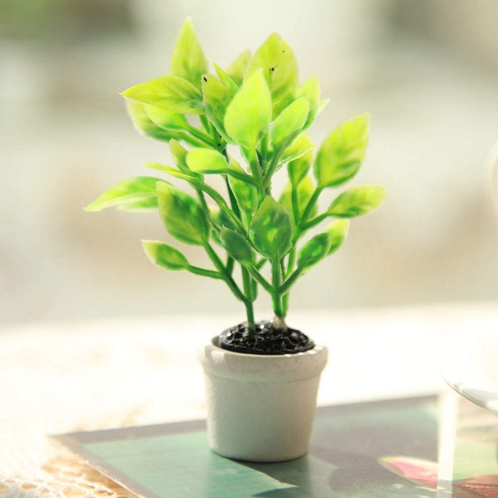 Fdit Artificial Miniature Green Plant Bonsai - Fake Potted Plant for Home, Office, Garden Decor - Perfect for Tabletop, Shelf, and Indoor Greenery Decorations
