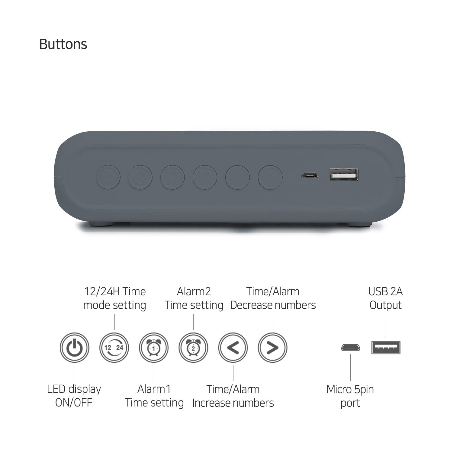 Mooas Qi Wireless Charging Digital Alarm Clock with Mirror - Slim Desk Clock for Bedroom, Office, Nightstand | Fast 10W Charger for iPhone 15/14/13 Pro, Samsung Galaxy S24/S23/S22, AirPods | USB Port & LED Display (Charcoal Gray) - Perfect for Home, Office, Travel and Gift Giving