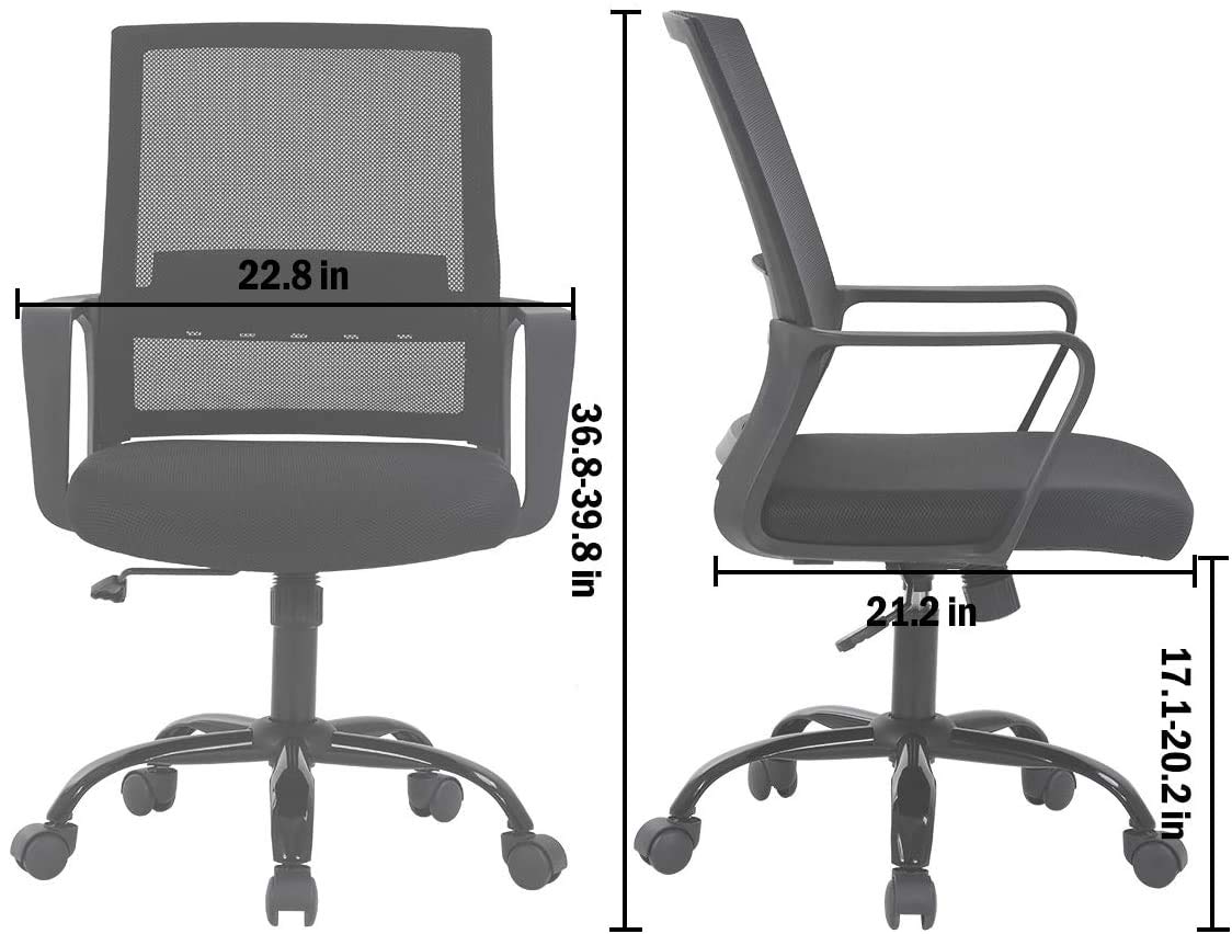 Ergonomic Office Chair - Adjustable Height Mesh Computer Desk Chair with Lumbar Support & Armrests - Modern Swivel Task Chair for Women & Men - Perfect for Home Office, Gaming & Workspaces - Black