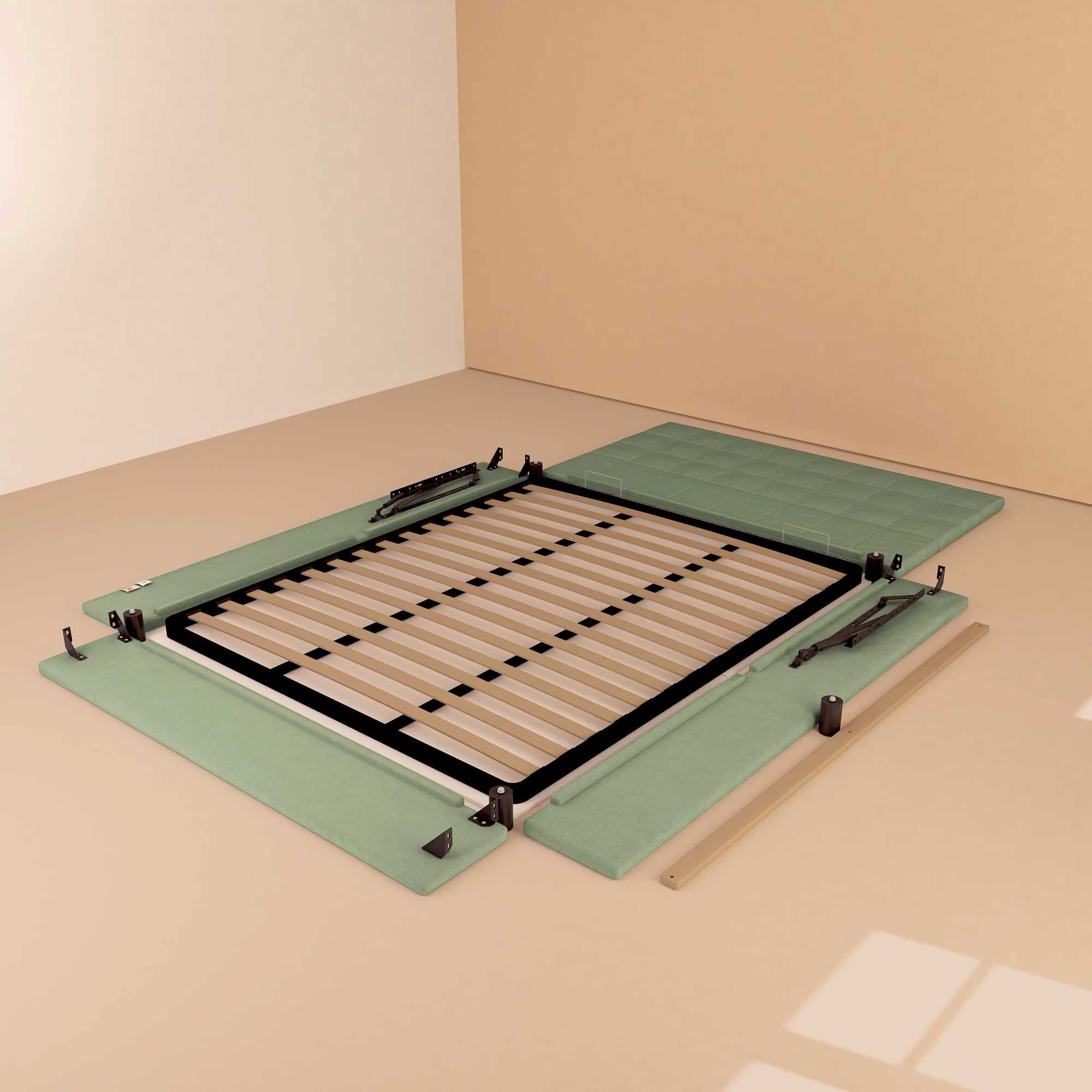 Baldiflex Single Bed with Storage Drawer, Dublin Fabric Design, Slatted Base for Single Mattress, 80 x 190 cm, Elegant Headboard, Mint Green - Perfect for Small Bedrooms, Guest Rooms & Studio Apartments