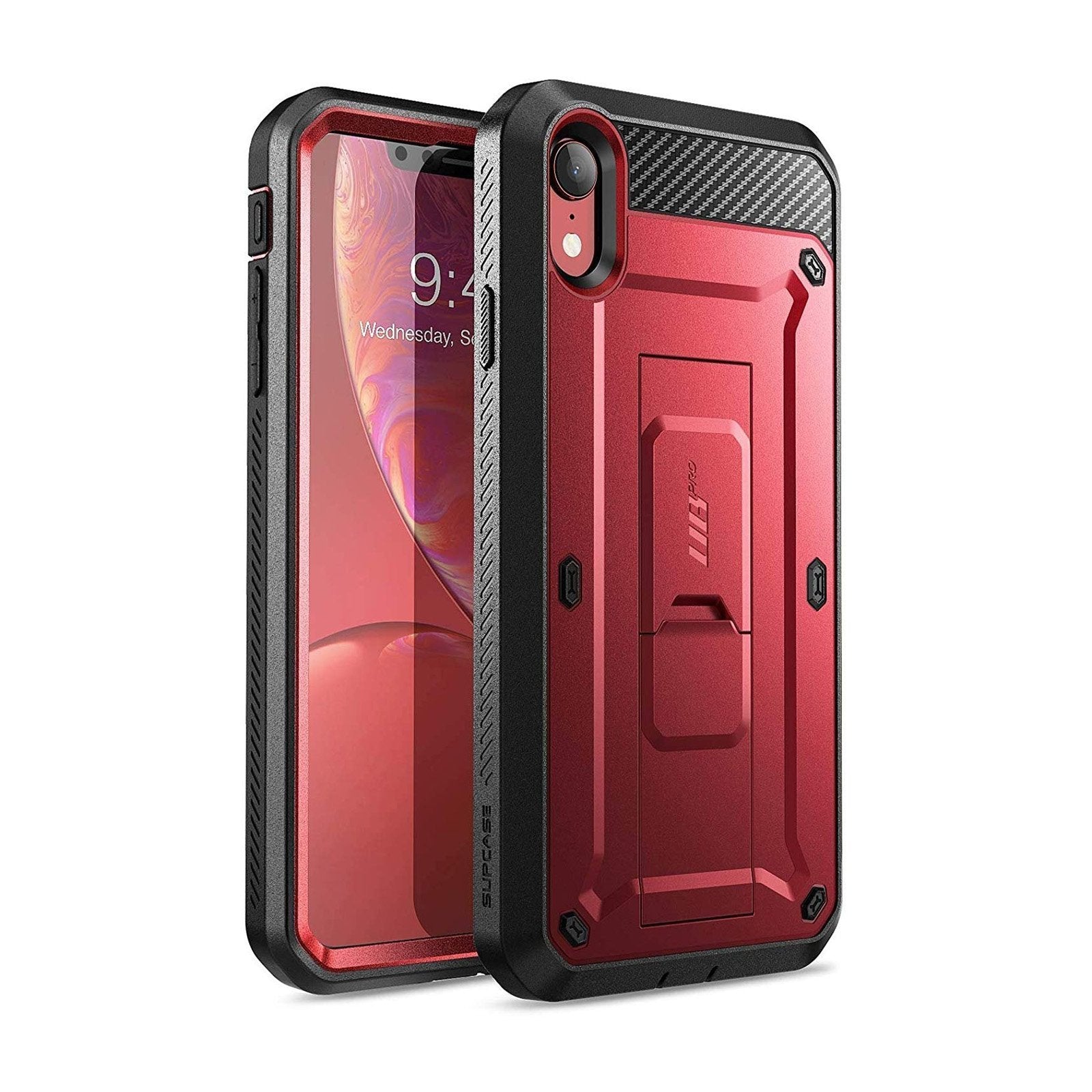 iPhone XR Unicorn Beetle Pro Full Body Holster Case - Heavy Duty Shockproof Cover with Built-in Screen Protector, Metallic Red - Perfect for Outdoor, Work & Extreme Sports Protection