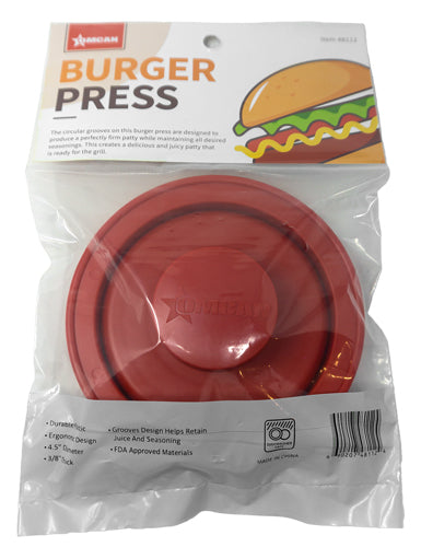 Nella Hamburger Press - 4.5 Inch Diameter Plastic Patty Maker for Perfect Burgers - Red - Ideal for BBQ, Picnics & Home Cooking