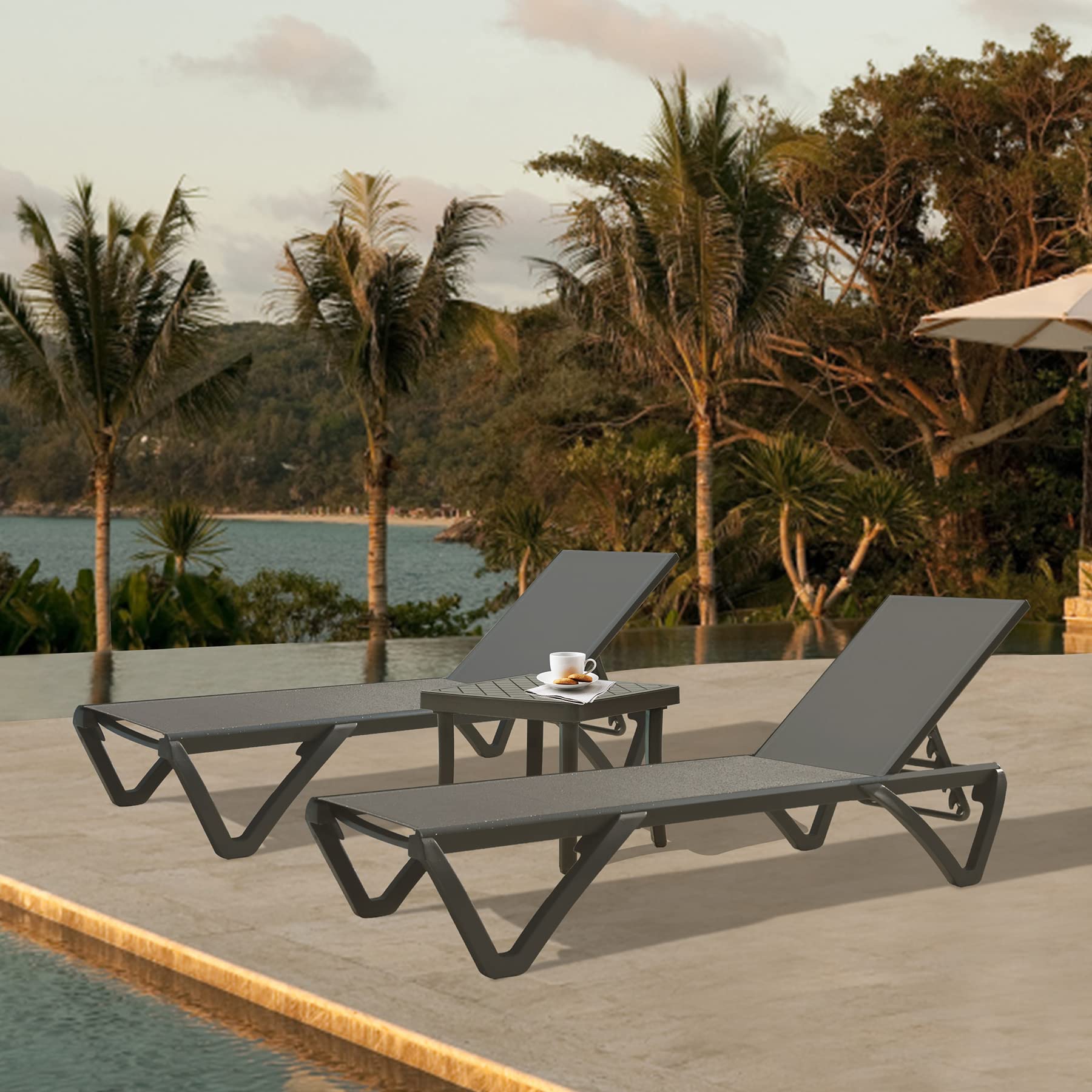 Adjustable Aluminum Pool Lounge Chair with Wheels - Outdoor Chaise for Beach, Poolside & Patio