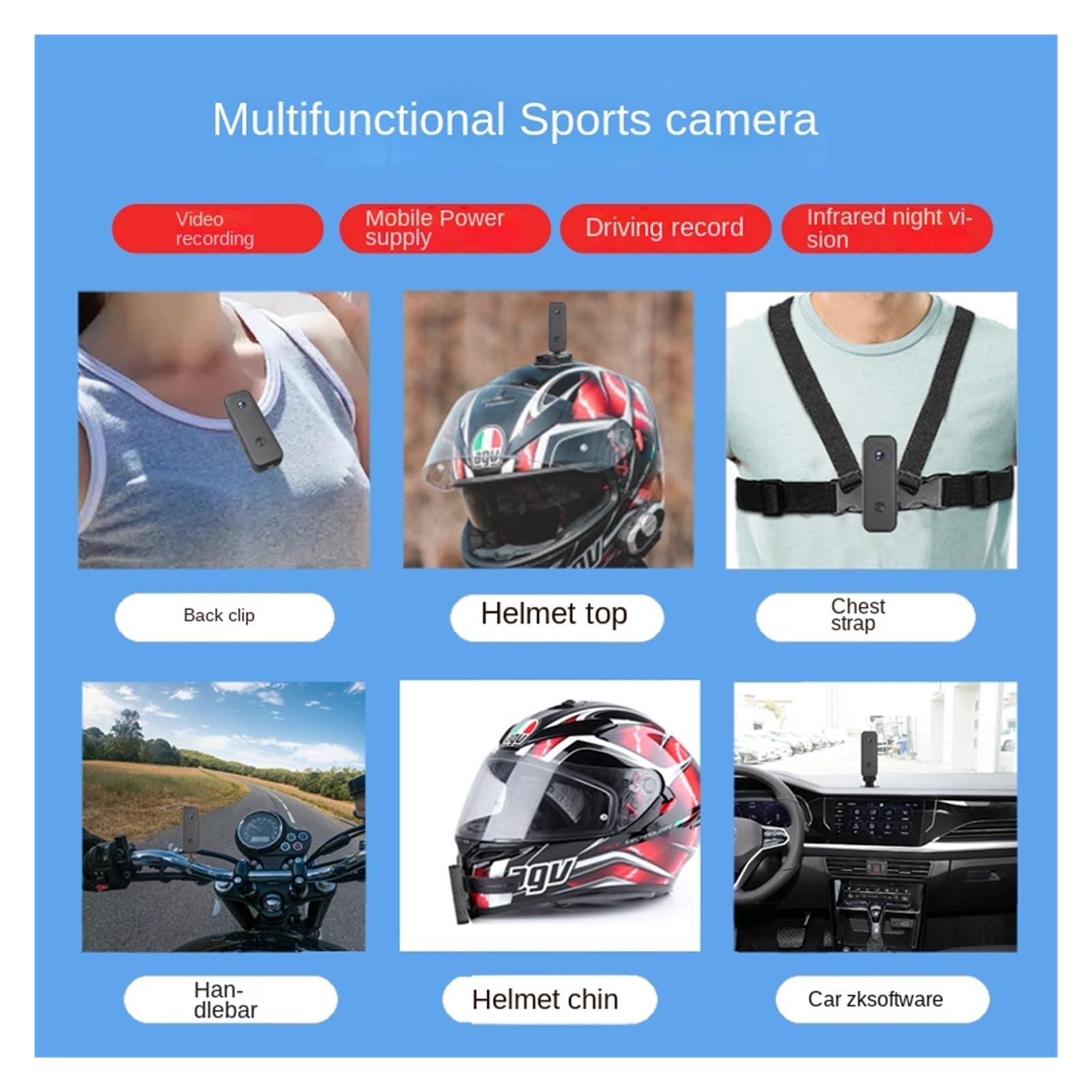 MZZYG 4K Action Camera with 512GB & 64GB Card, 2000mAh Battery, HD 1080P 360° Panoramic Helmet Cam for Sports, Biking, Motorcycle Riding & Law Enforcement - Waterproof Adventure Camera for Outdoor Activities