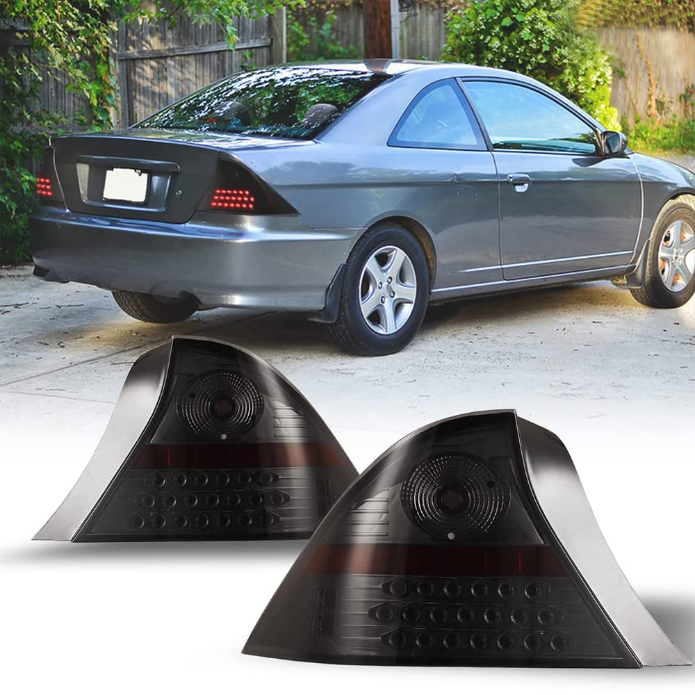 2001-2003 Honda Civic Coupe LED Tail Lights - Smoked Black Pair with Turn Signals & Brake Lights | Left & Right Side Replacement | Perfect for Night Driving & Car Customization