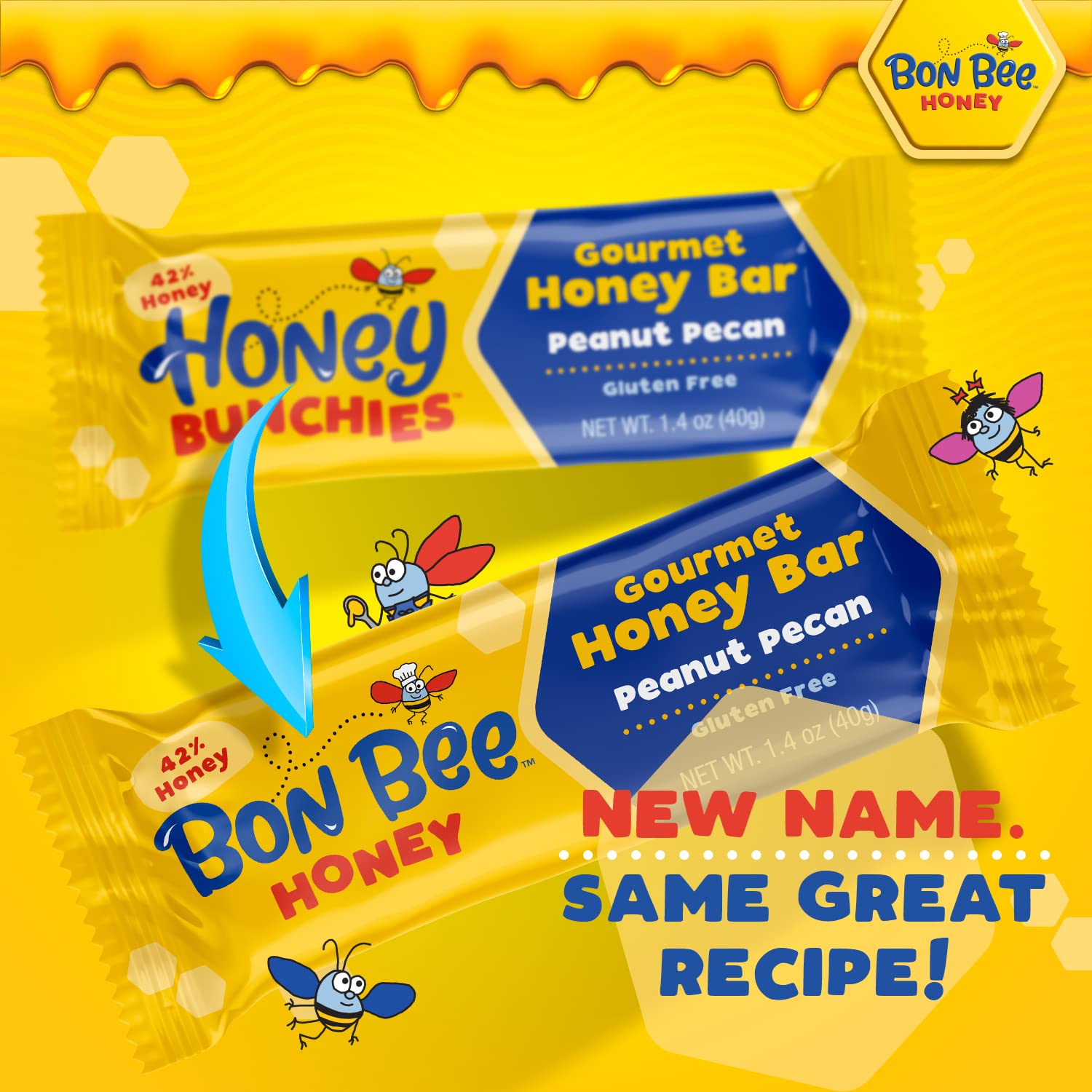 BON BEE Honey Bars - Natural Energy Snacks for Breakfast & Hiking - 12 Pack