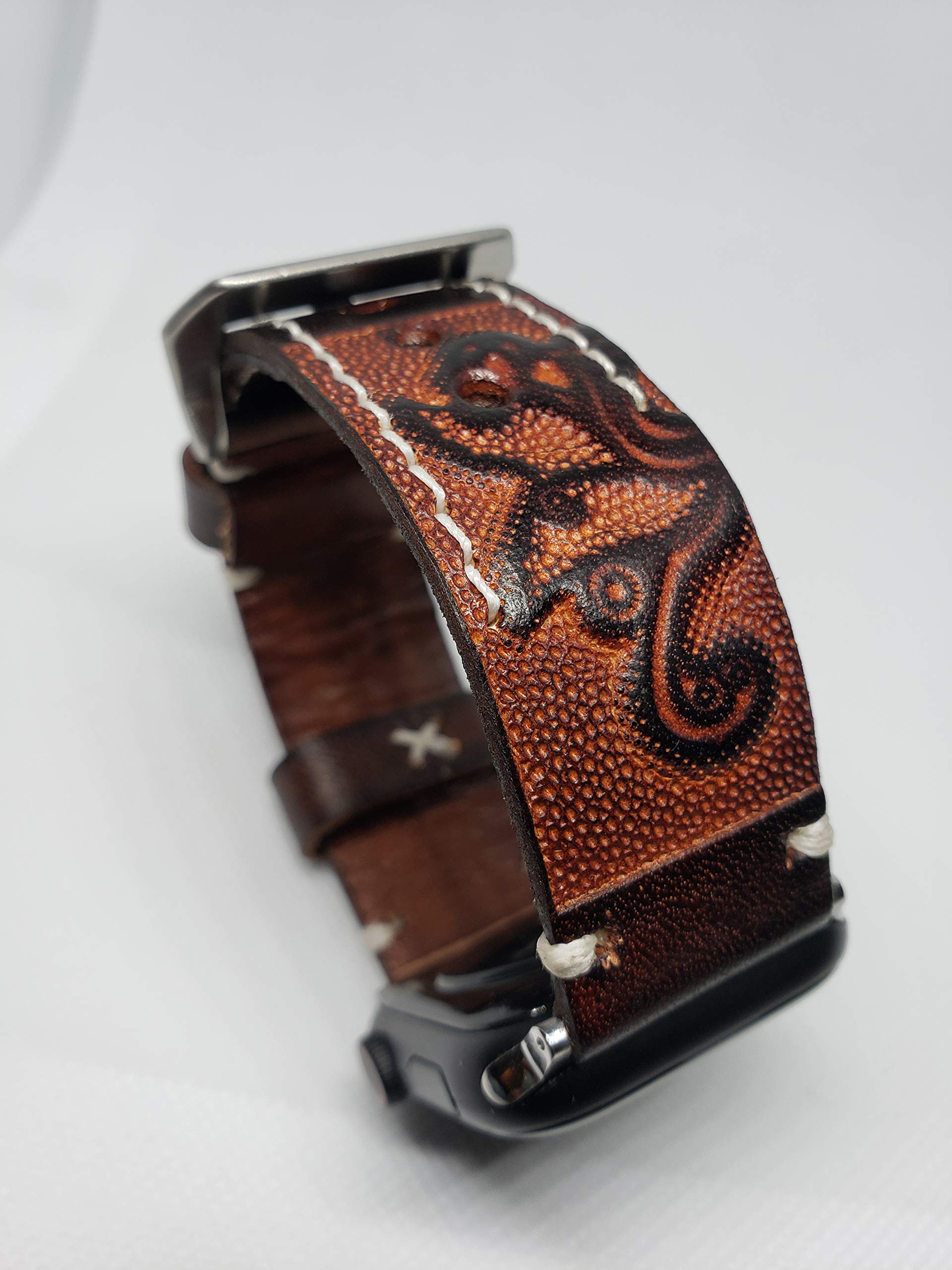 Handmade Genuine Leather Apple Watch Band - Compatible with Apple Watch Series 5/4/3/2/1 (42mm/44mm) - Premium Tooled Design for Men & Women - Perfect for Daily Wear, Workouts & Special Occasions