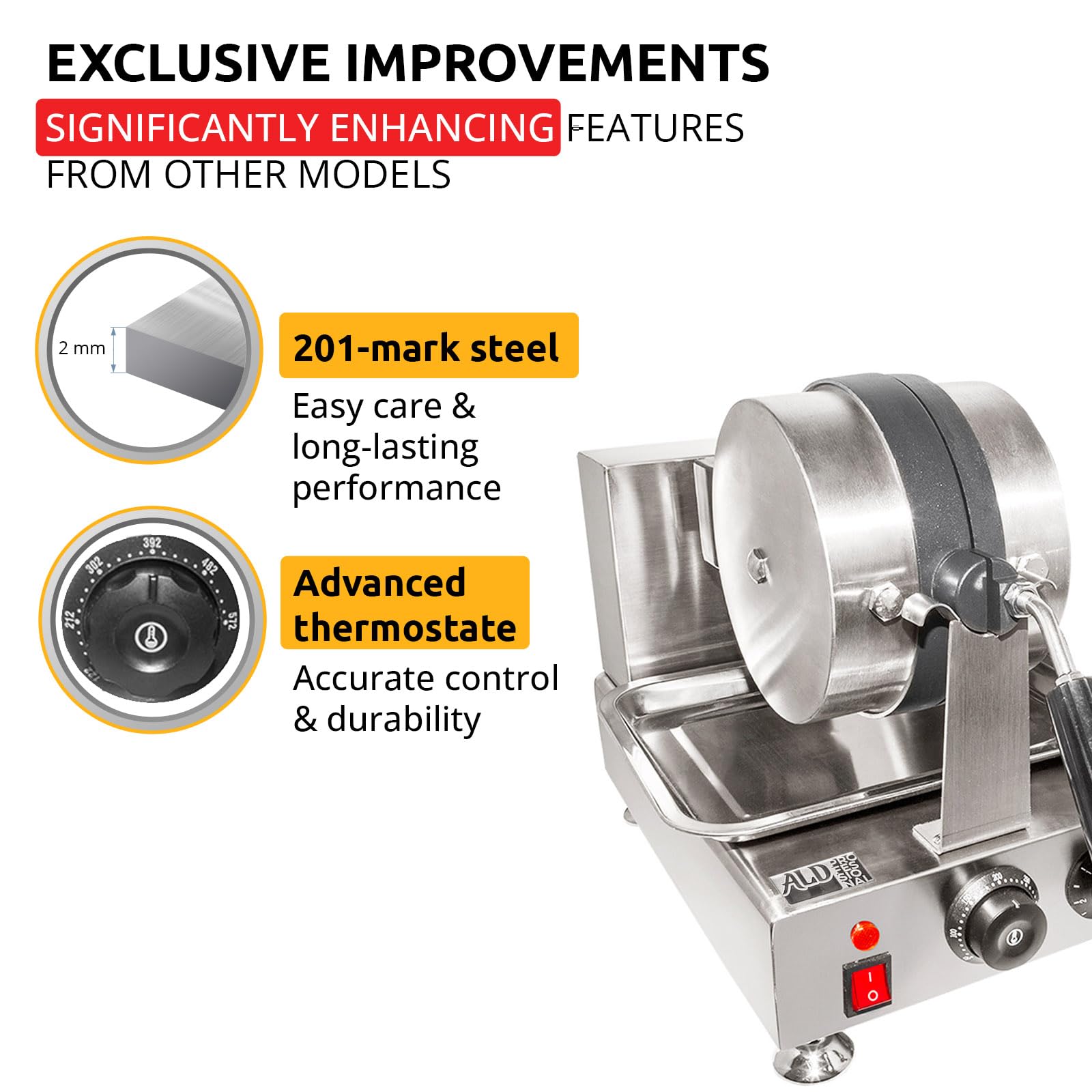 ALDKitchen Belgian Waffle Maker - Thick Round Waffle Iron with 360° Rotating Mechanism & Nonstick Coating - 110V Single Head Waffle Machine for Breakfast, Brunch & Desserts