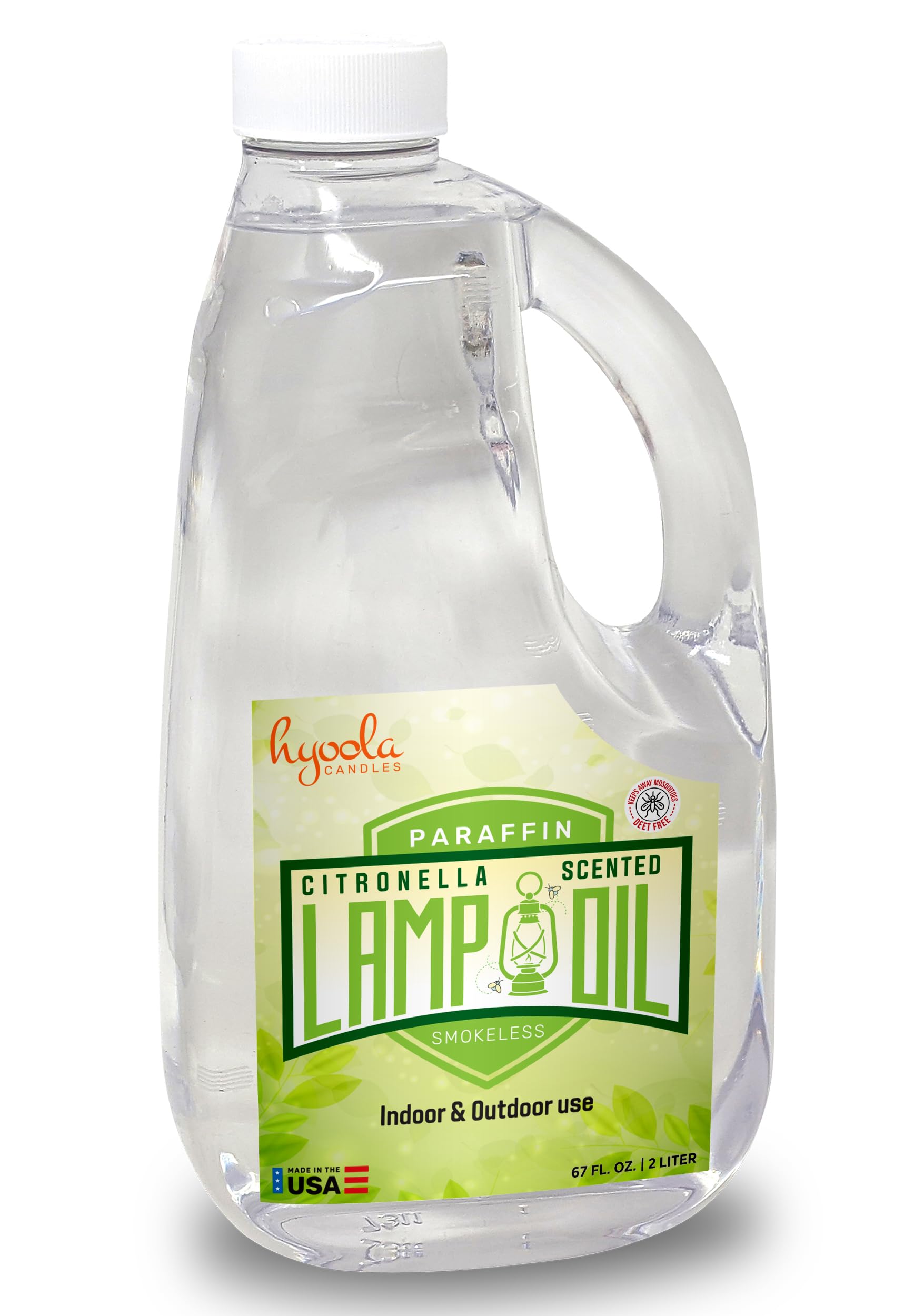 Hyoola Citronella Lamp Oil - 67.6 oz (2 Liter) Smokeless Mosquito Repellent for Indoor/Outdoor Use - Perfect for Patio Lanterns, Camping Lights & Oil Candles - Natural Insect Deterrent with Pleasant Scent