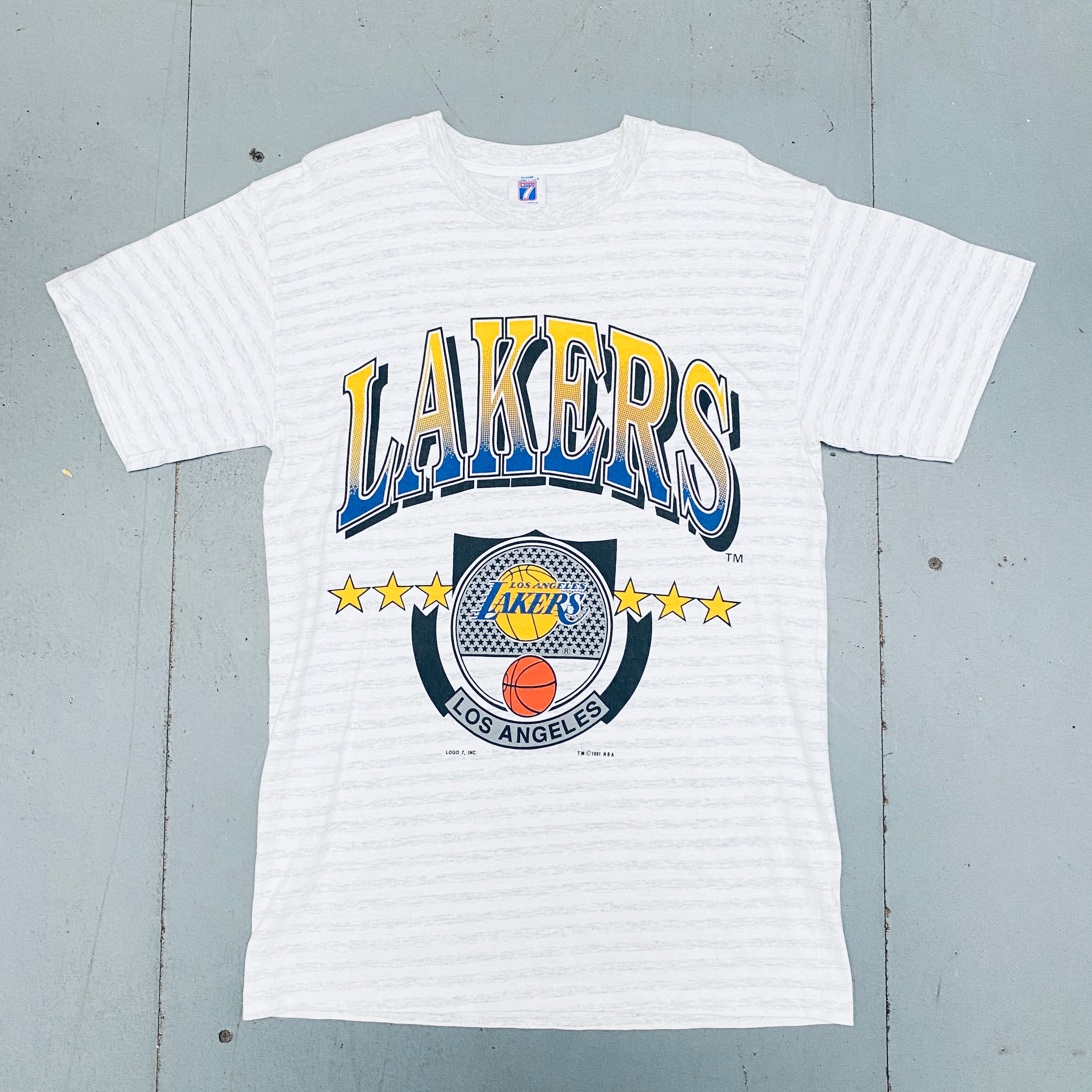 Los Angeles Lakers 1991 Logo 7 Graphic Spellout T-Shirt for Men - Vintage NBA Basketball Fan Jersey for Game Day & Casual Wear