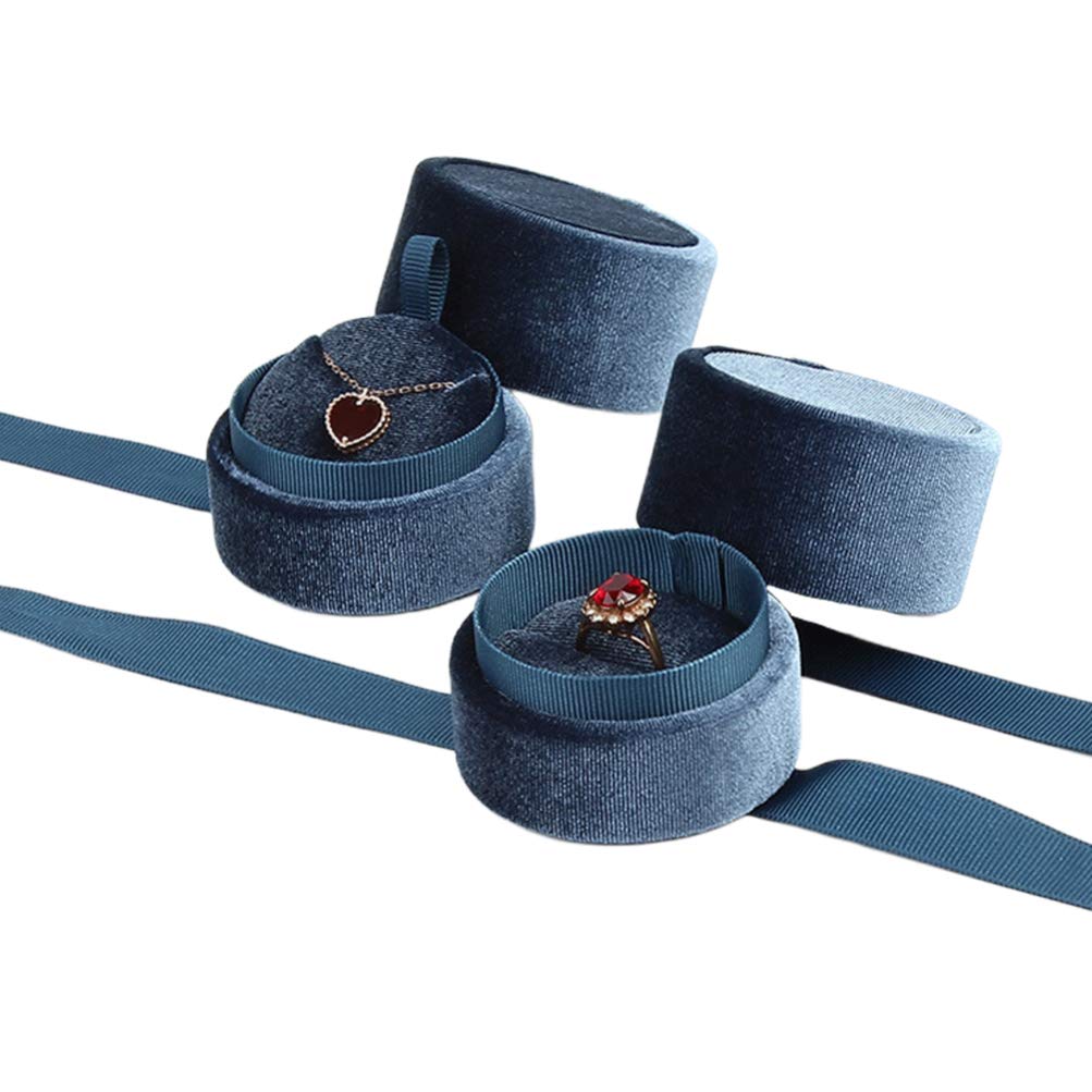 Cabilock 2-Piece Round Earring Stud Organizer - Blue Corduroy Jewelry Box for Wedding Rings, Necklaces & Pendants | Perfect Jewelry Display Case & Gift Box for Bridal Showers, Anniversaries & Special Occasions