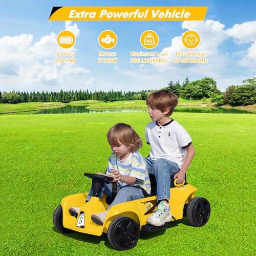 GARVEE 24V Kids Electric Ride-On Car - 2 Seater 4-Wheeler Toy with 2x120W Motors, 200 lbs Capacity, Parent Remote Control & 2 Driving Modes - Includes Music, USB Port & Storage Box - Perfect for Outdoor Play, Birthday Gifts & Family Fun