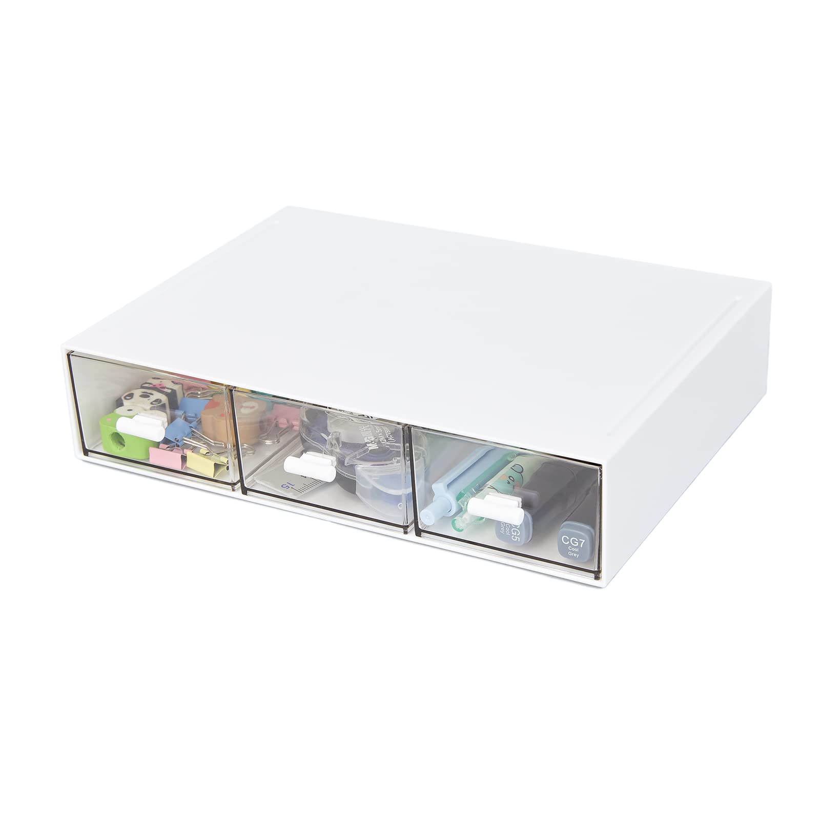 Stackable Plastic Desk Organizer with 3 Drawers - Office, School & Home Storage for Pens, Pencils, Markers, Makeup & Stationery Supplies (White) | Perfect for Clutter-Free Workspaces & Vanity Organization