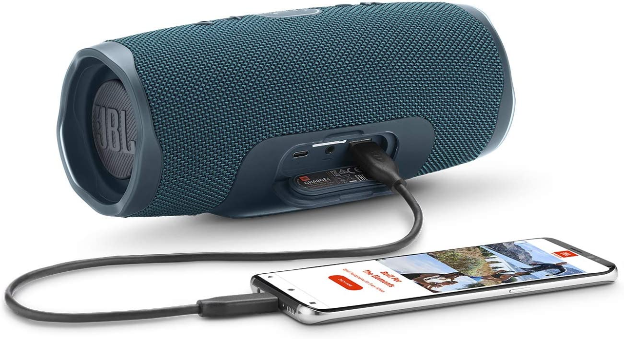 JBL Charge 4 Bluetooth Speaker - Wireless Portable Speaker with Powerful Bass, IPX7 Waterproof, 20-Hour Playtime - Perfect for Outdoor Adventures, Beach Parties & Poolside Relaxation (Blue)