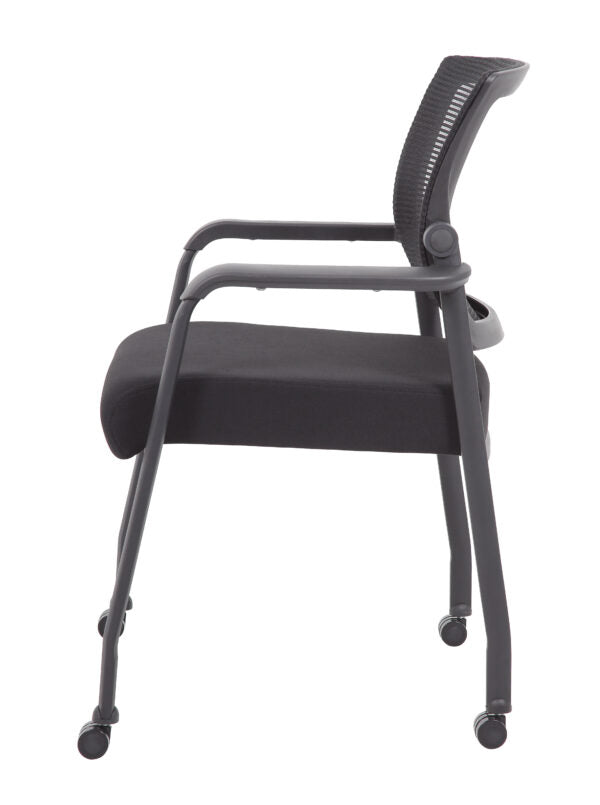Boss Linear Mesh 4-Legged Guest Chair with Casters B6889R Black - Ergonomic Office Chair for Conference Rooms & Reception Areas
