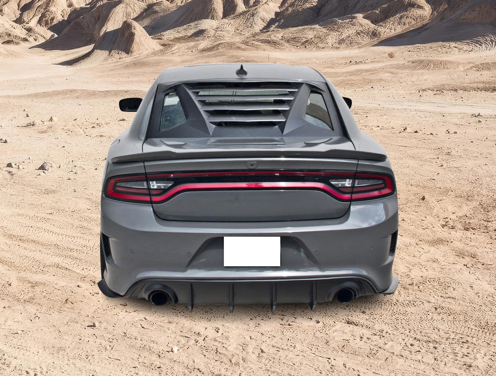IKON MOTORSPORTS Rear Window Louver for 2011-2023 Dodge Charger | Carbon Fiber Print Sun Shade & Windshield Scoop | Perfect for Car Shows, Racing & Summer Sun Protection