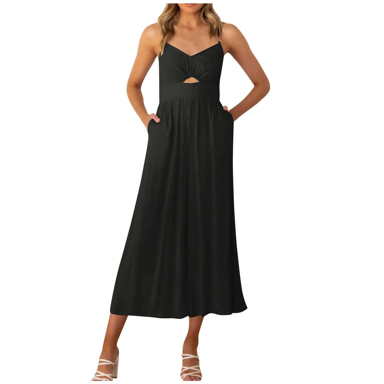 Women's Sleeveless Jumpsuit - Casual One Piece Romper with Pockets | Trendy Summer Outfit for Beach, Travel & Everyday Wear