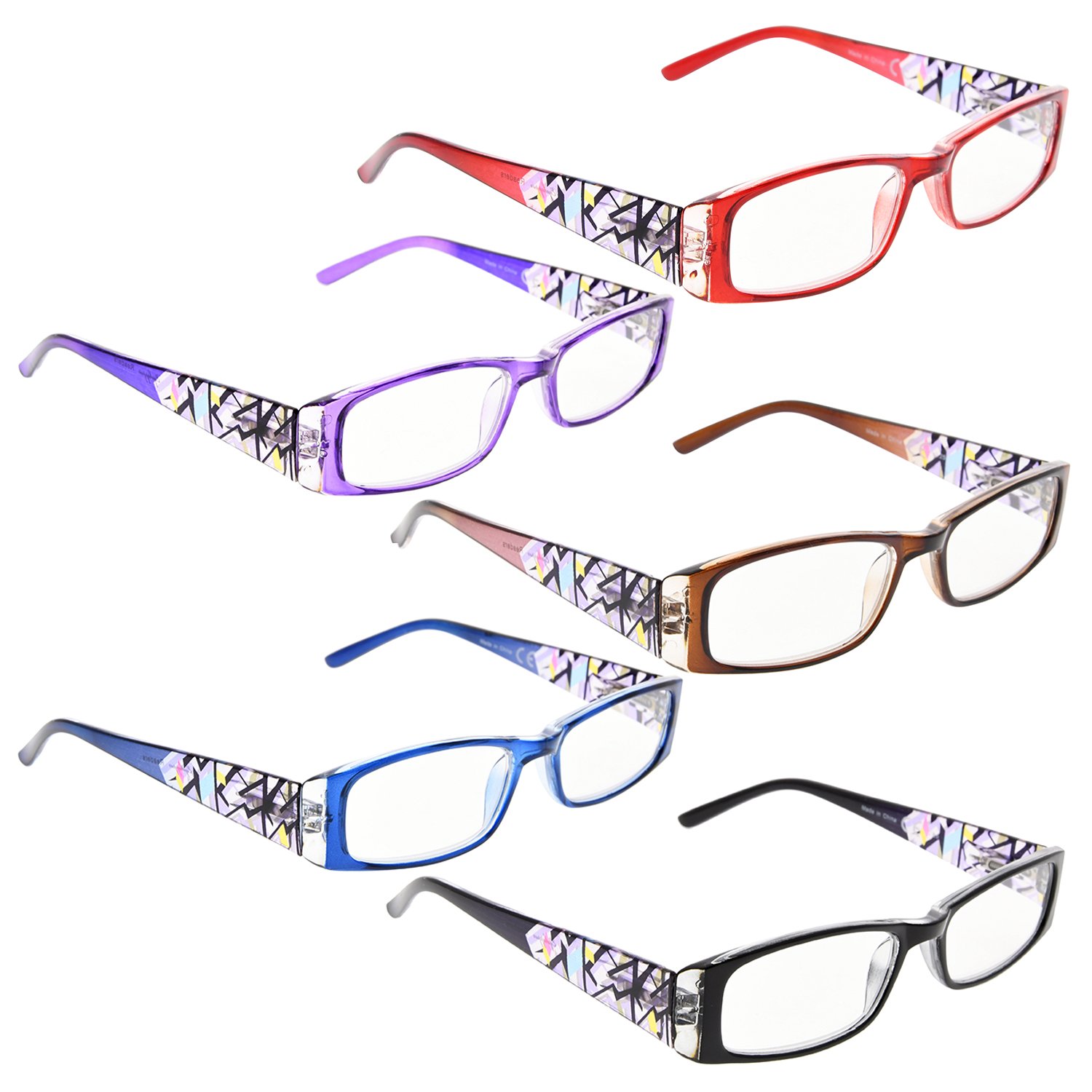 5 Pack Fashion Reading Glasses for Women - Colorful Lightweight Readers for Books, Crafts & Computer Work (Multiple Colors)